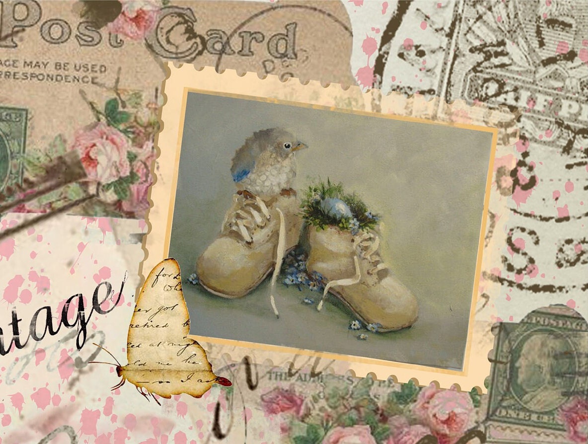 Vintage Shoes Flowers Rice Paper - Decoupage Art for Furniture
