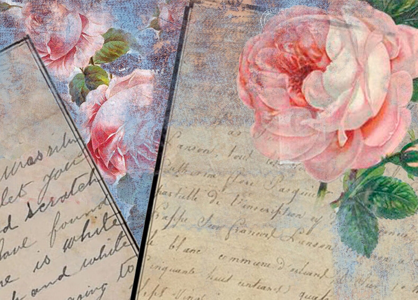 Large Decoupage Paper - Decoupage Art - Rice Paper for Decoupage - Decoupage for Furniture - Vintage Decoupage - Old Letter Pink Roses