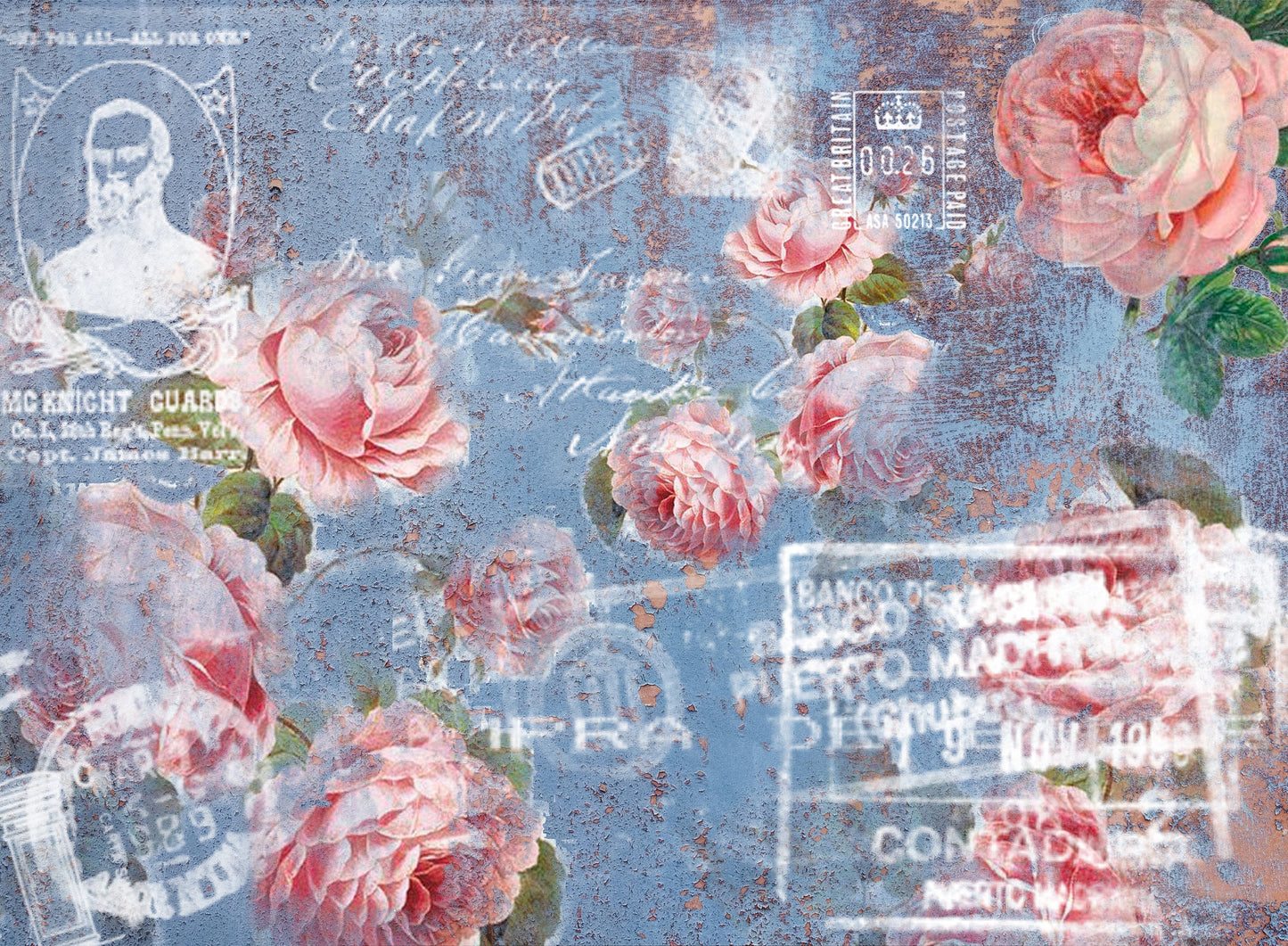 Large Decoupage Paper - Decoupage Art - Rice Paper for Decoupage - Decoupage for Furniture - Vintage Decoupage - Stamp Pink Roses