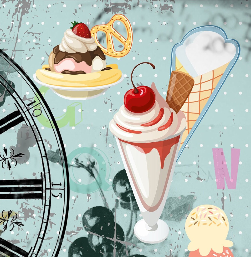Large Decoupage Paper - Decoupage Art - Rice Paper for Decoupage - Decoupage for Furniture - Vintage Decoupage - Sweet Ice Cream Clock