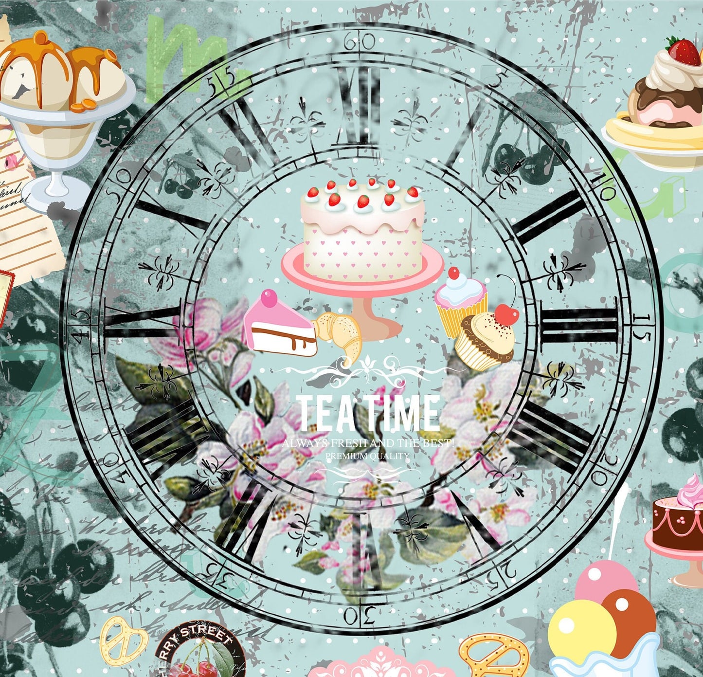 Large Decoupage Paper - Decoupage Art - Rice Paper for Decoupage - Decoupage for Furniture - Vintage Decoupage - Sweet Ice Cream Clock