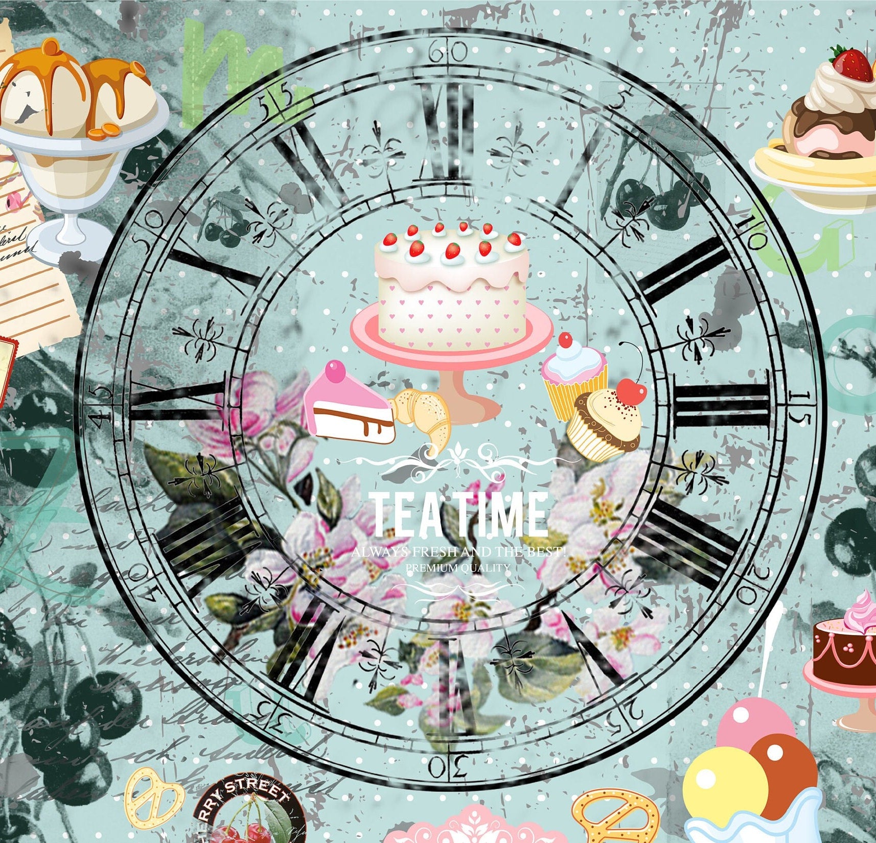 Large Decoupage Paper - Decoupage Art - Rice Paper for Decoupage - Decoupage for Furniture - Vintage Decoupage - Sweet Ice Cream Clock