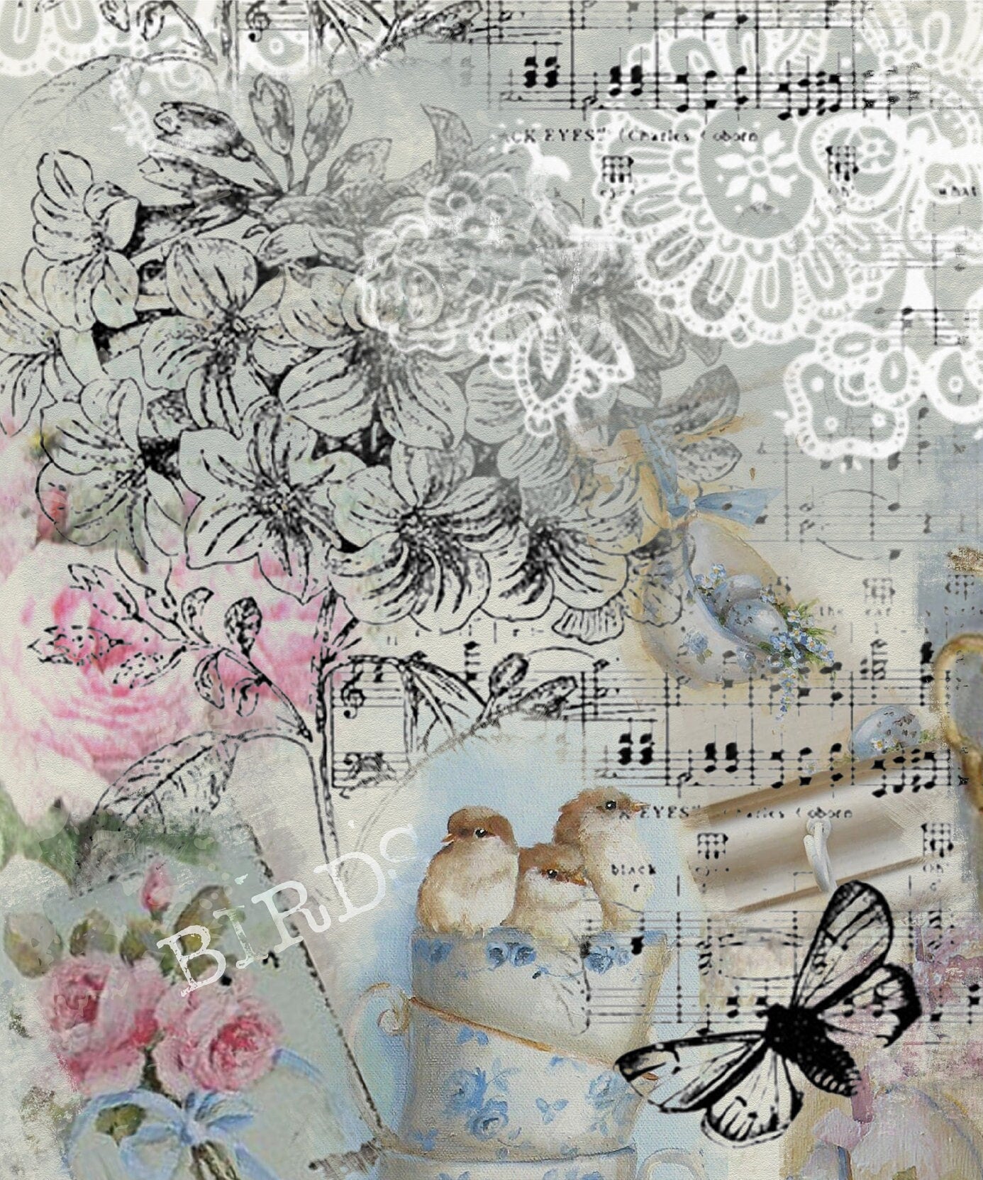Large Decoupage Paper - Decoupage Art - Rice Paper for Decoupage - Decoupage for Furniture - Vintage Decoupage - Butterfly