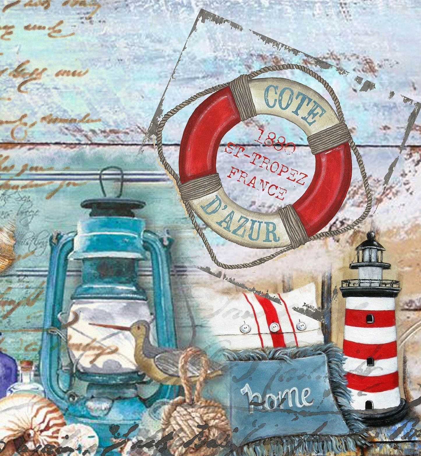 Large Decoupage Paper - Decoupage Art - Rice Paper for Decoupage - Decoupage for Furniture - Vintage Decoupage - Beach Lighthouse Gingham