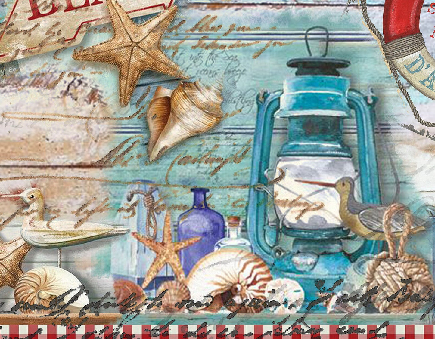Large Decoupage Paper - Decoupage Art - Rice Paper for Decoupage - Decoupage for Furniture - Vintage Decoupage - Beach Lighthouse Gingham