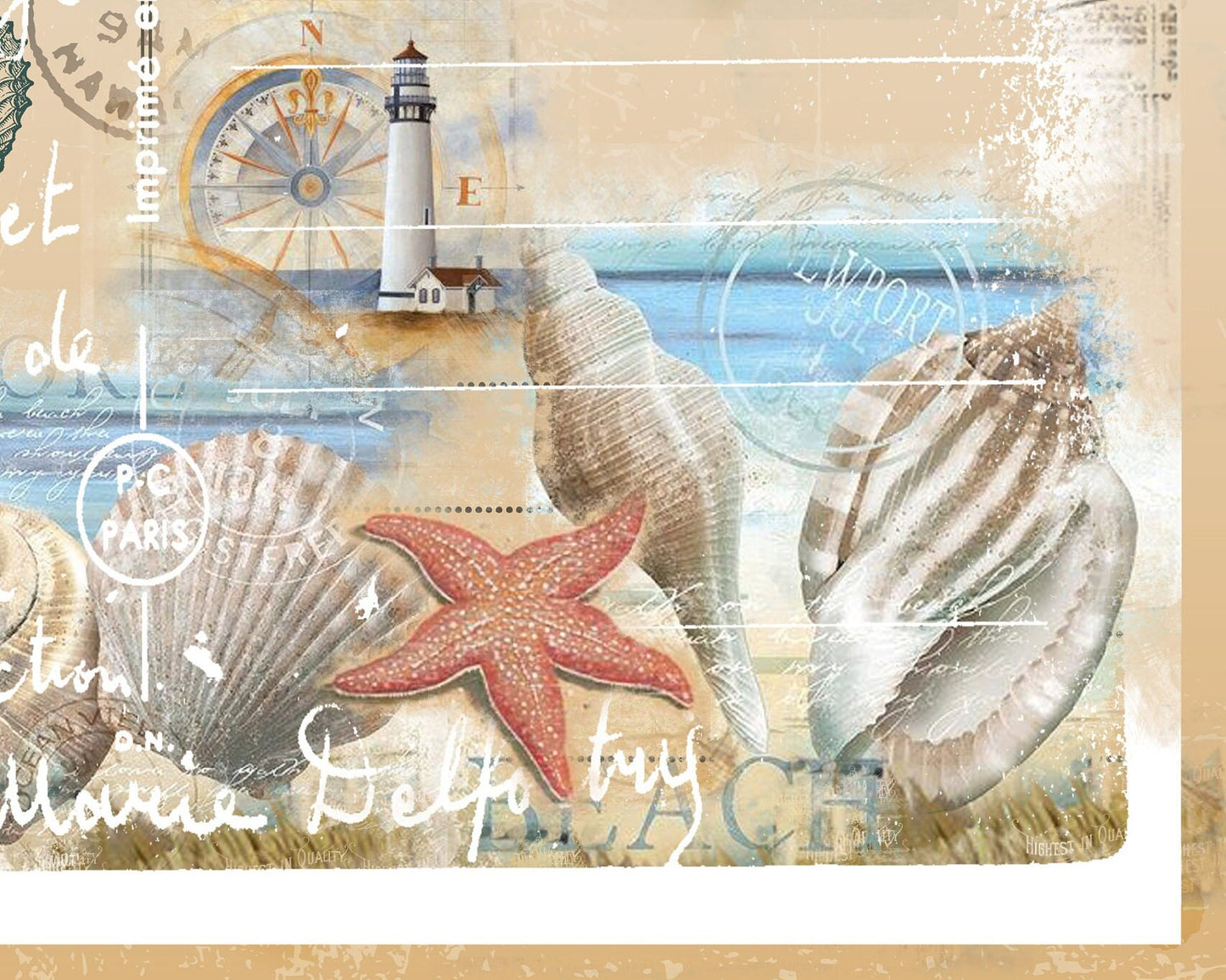 Large Size Rice Paper for Decoupage - Furniture Decoupage - Vintage Decoupage - Sea Star - Lighthouse