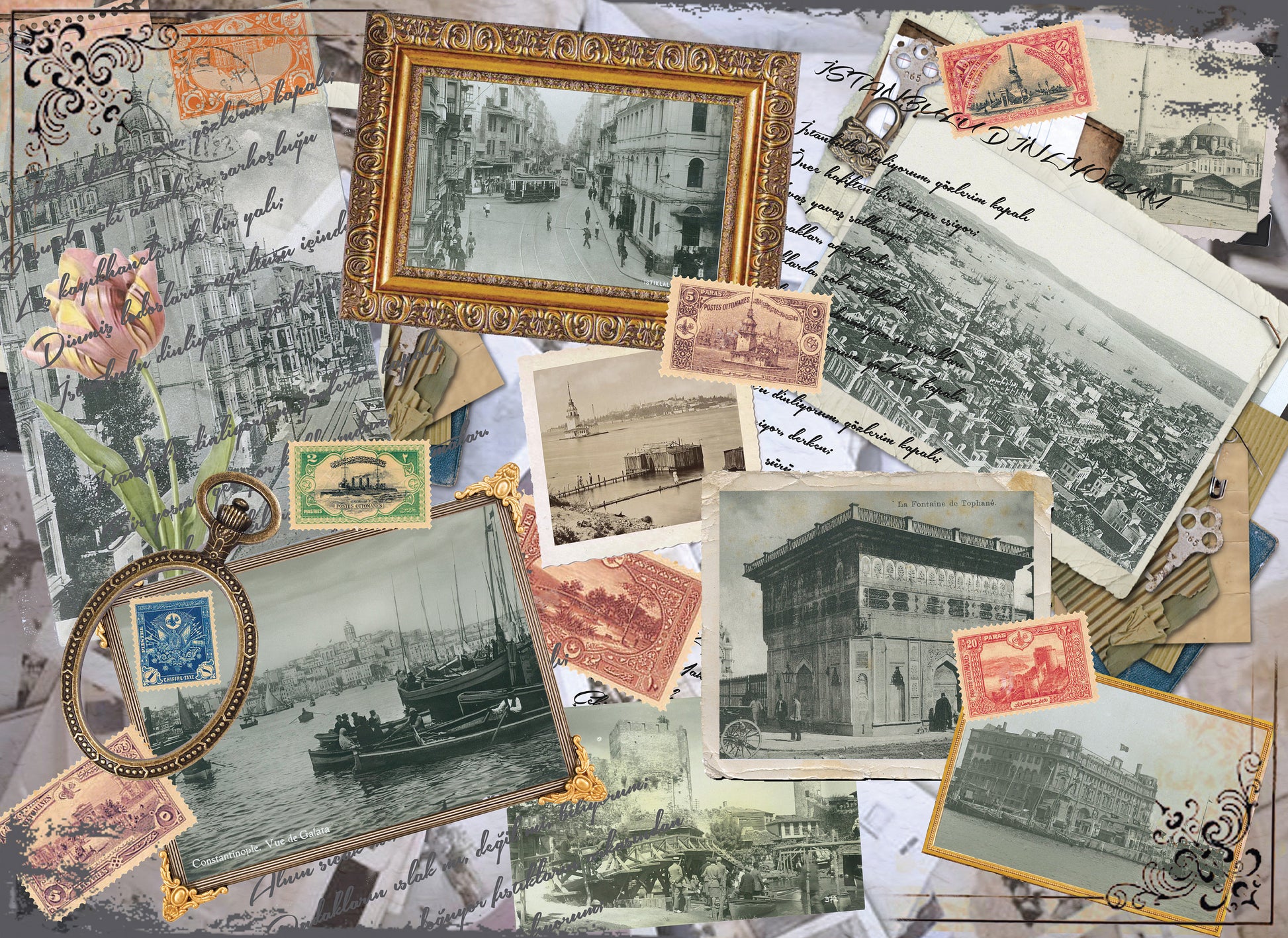 Large Size Rice Paper for Decoupage - Furniture Decoupage - Vintage Decoupage - Old Istanbul - Antique Frames