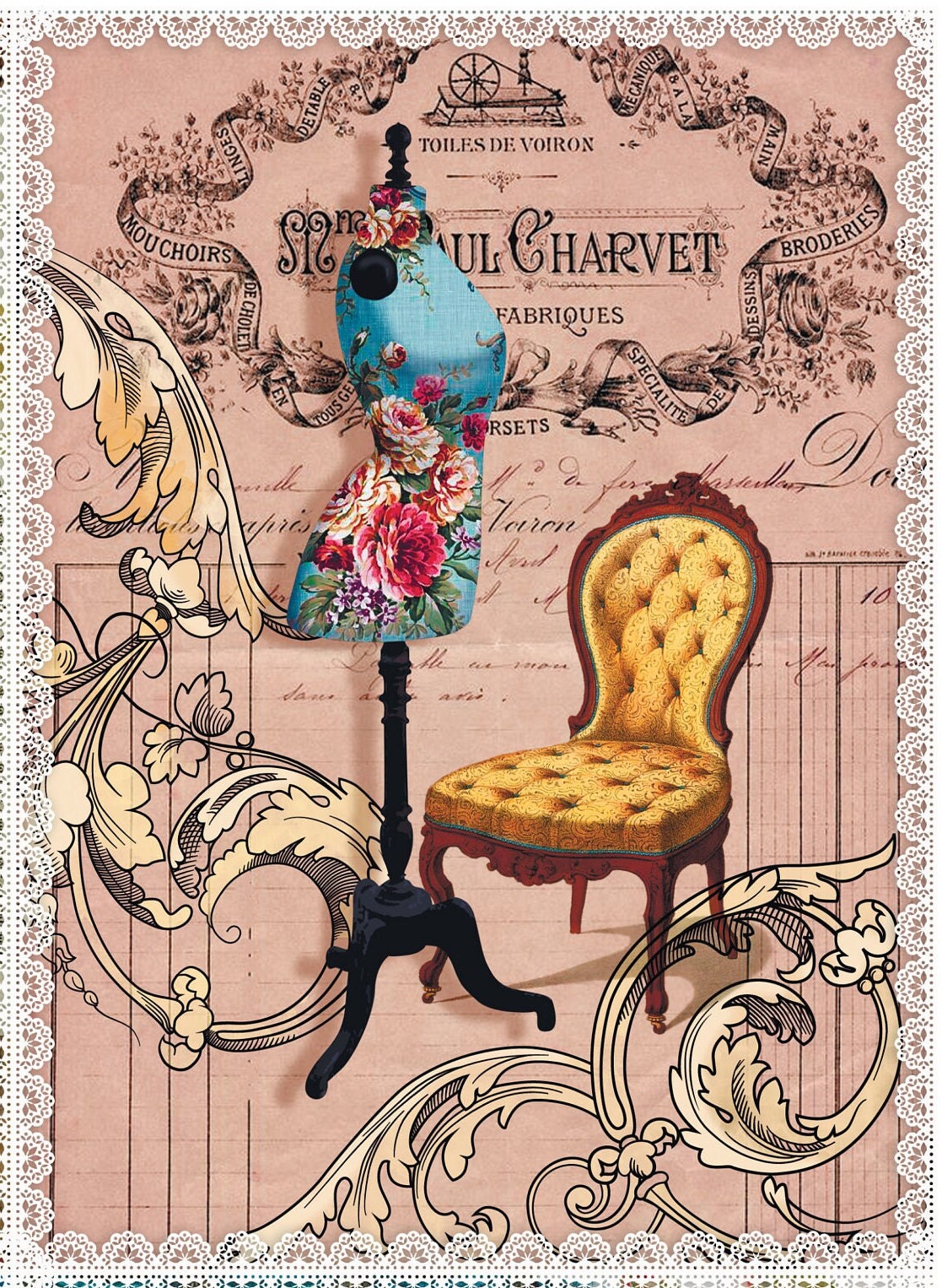Large Rice Paper for Decoupage - Furniture Decoupage - Vintage Decoupage - Hand Rose Chair Women