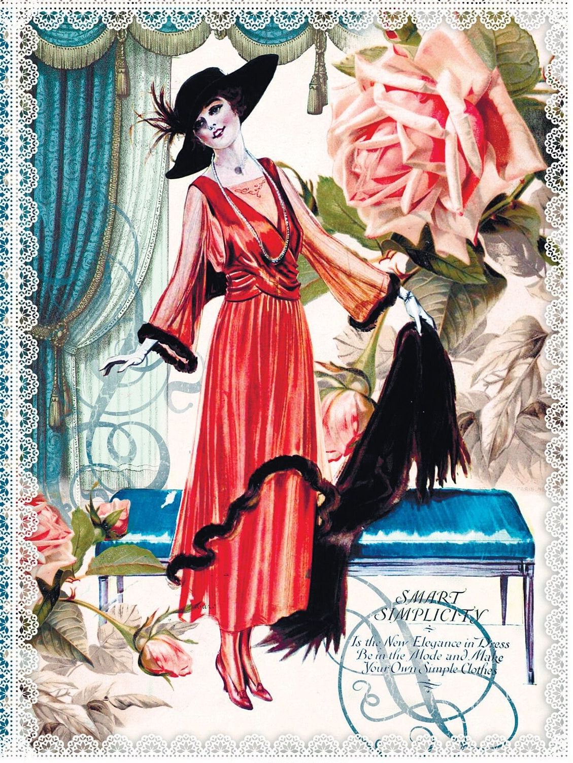 Large Rice Paper for Decoupage - Furniture Decoupage - Vintage Decoupage - Hand Rose Chair Women