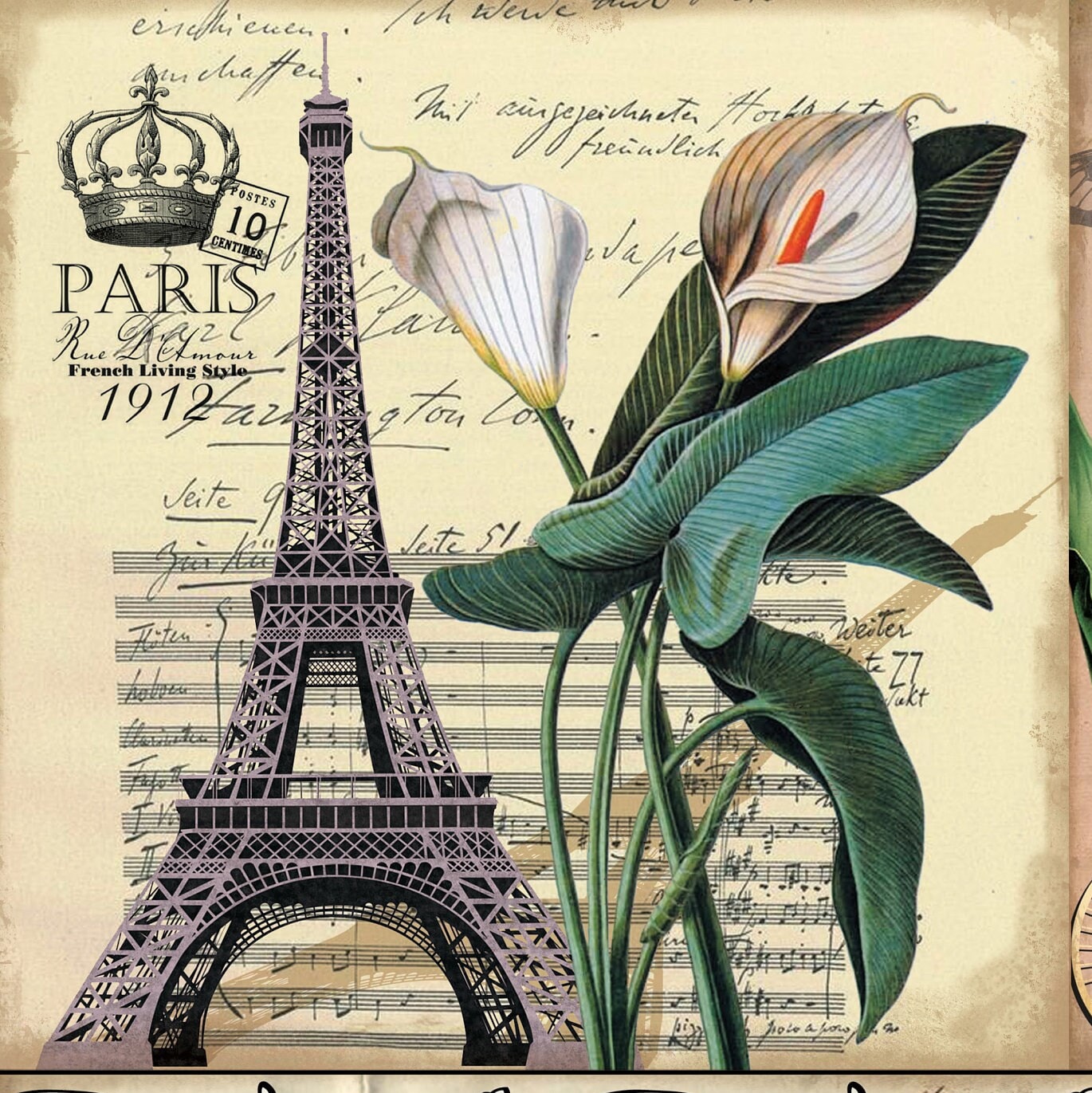 Paris Floral Decoupage Paper - Large Rice Paper for Decoupage - Furniture Decoupage - Vintage Decoupage