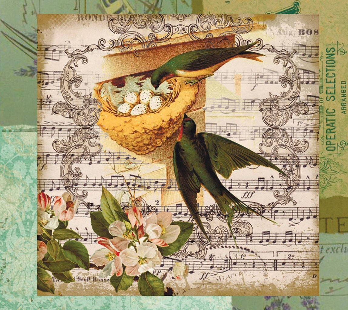 Large Rice Paper for Decoupage - Furniture Decoupage - Vintage Decoupage - Floral Decoupage Paper - Bird Nest