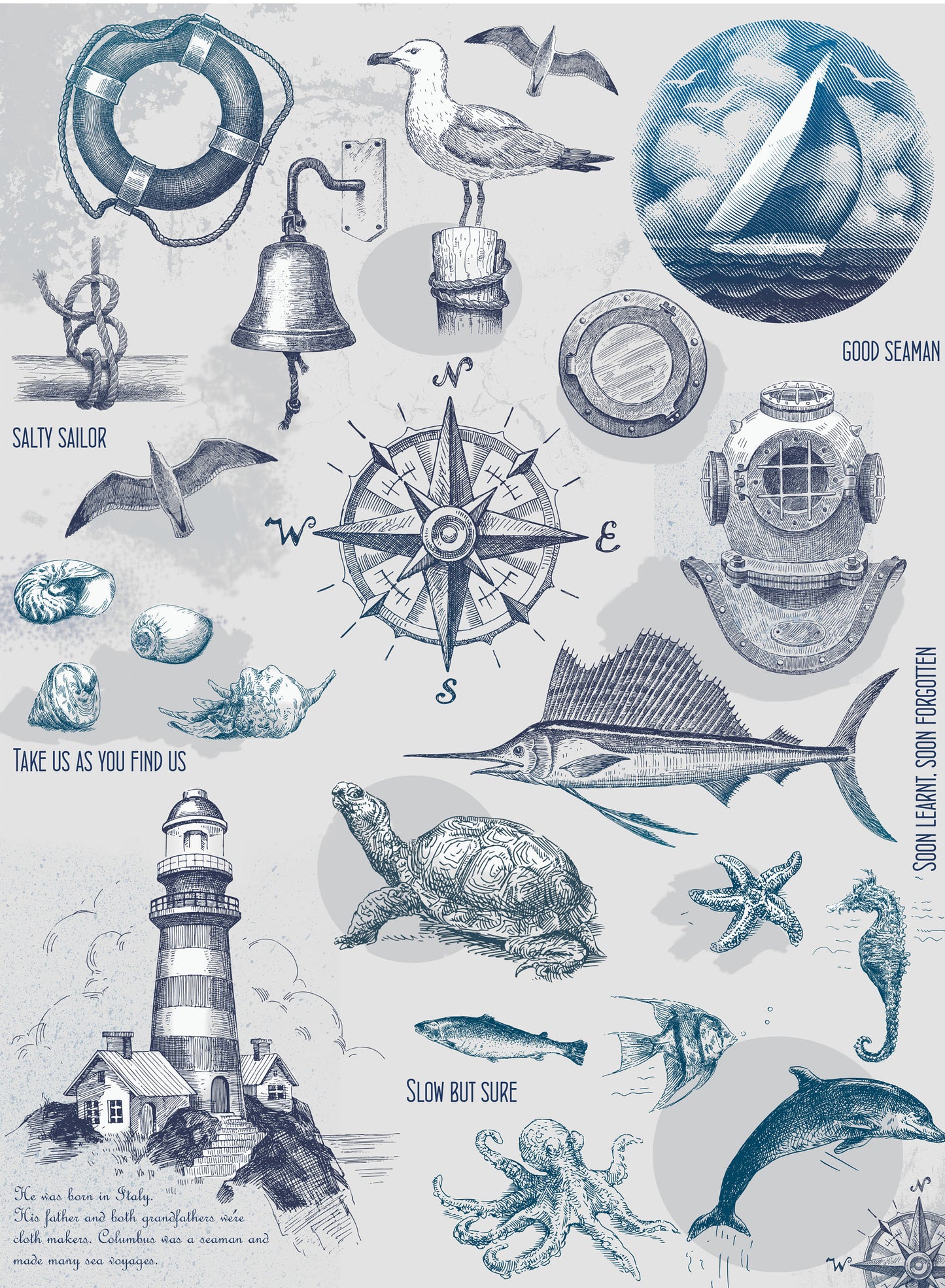 Large Rice Paper for Decoupage - Furniture Decoupage - Vintage Decoupage - Floral Decoupage Paper - Lighthouse Turtle Compas Ocean