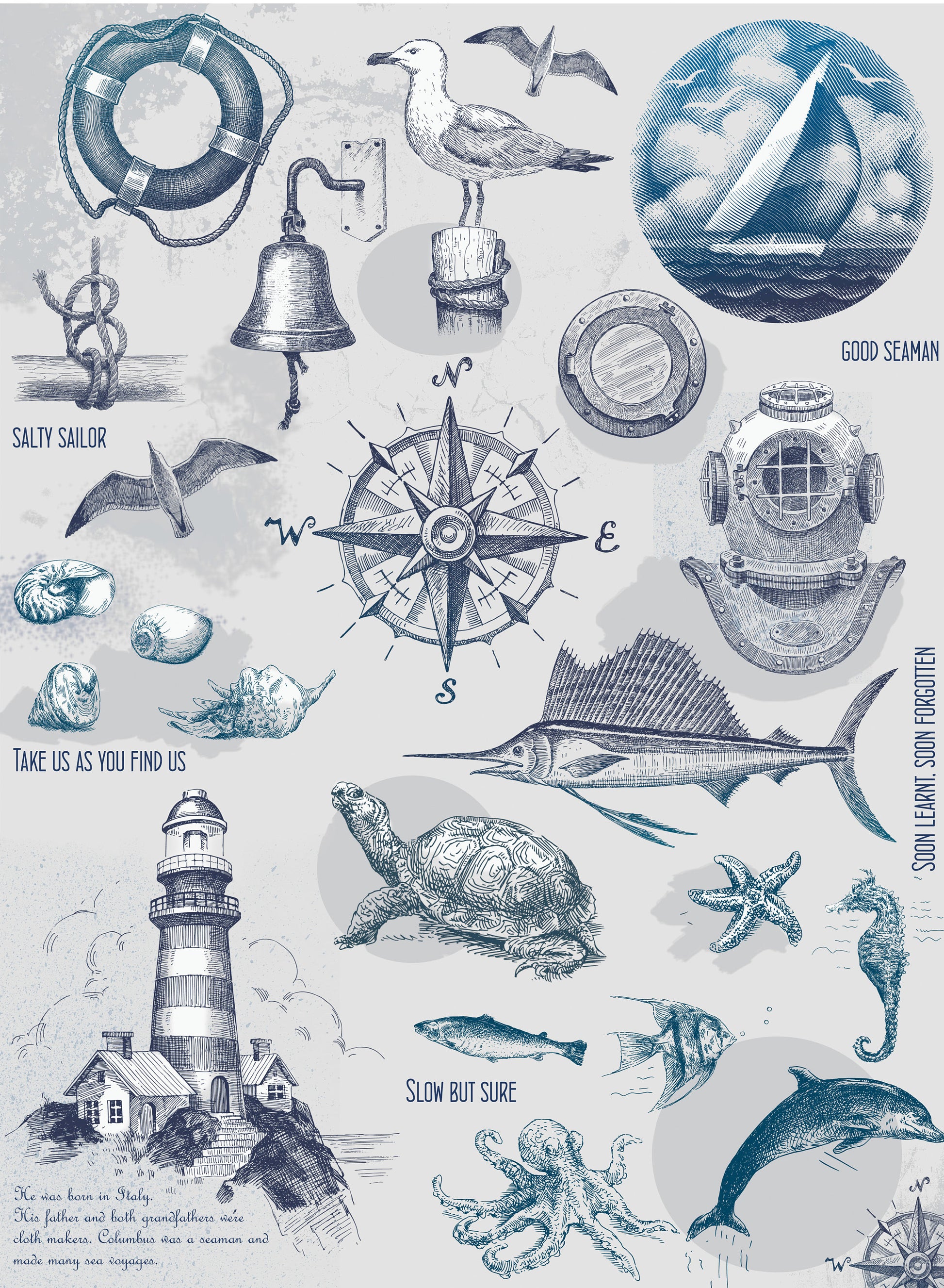 Large Rice Paper for Decoupage - Furniture Decoupage - Vintage Decoupage - Floral Decoupage Paper - Lighthouse Turtle Compas Ocean