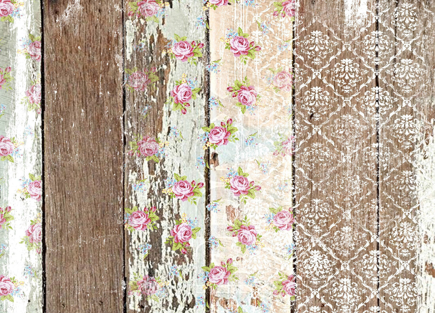 Large Rice Paper for Decoupage - Furniture Makeover - Vintage - Floral Decoupage - Old Wooden Floor