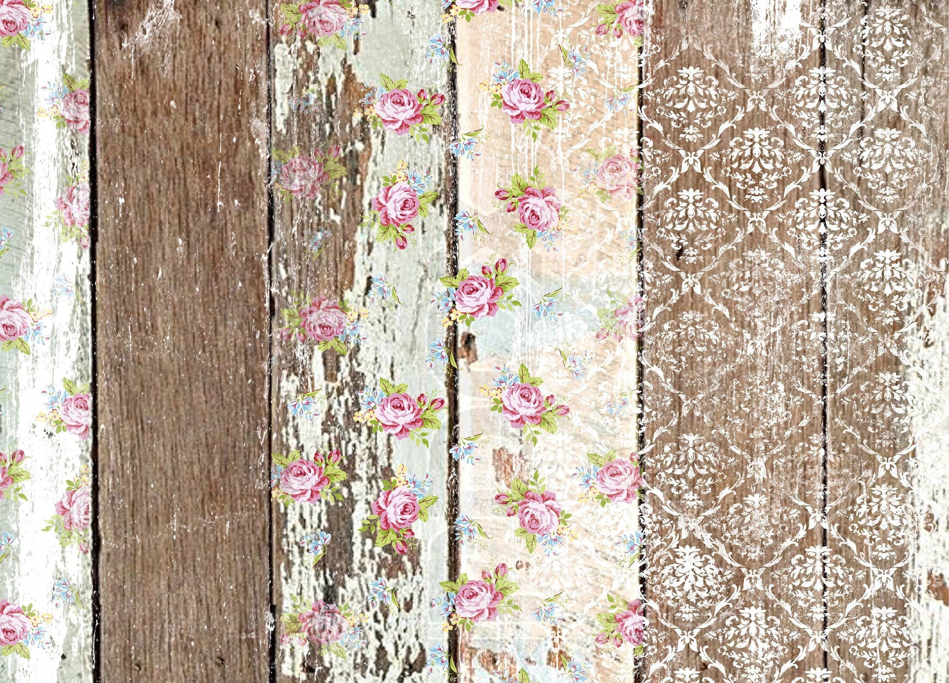 Large Rice Paper for Decoupage - Furniture Makeover - Vintage - Floral Decoupage - Old Wooden Floor