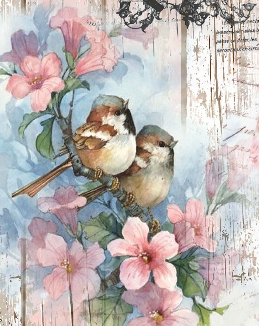Large Rice Paper for Decoupage - Furniture Decoupage - Vintage Decoupage - Floral Decoupage Paper - Birds Roses