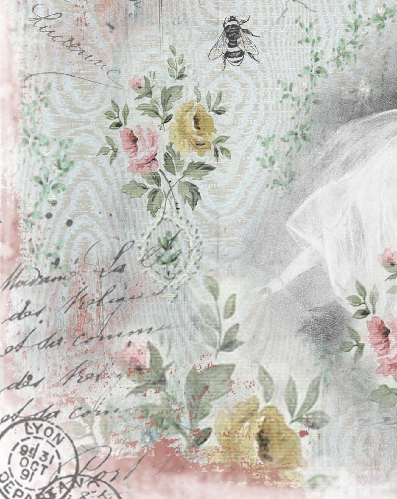 Large Rice Paper for Decoupage - Furniture Decoupage - Vintage Decoupage - Floral Decoupage Paper - Ballerina Flowers