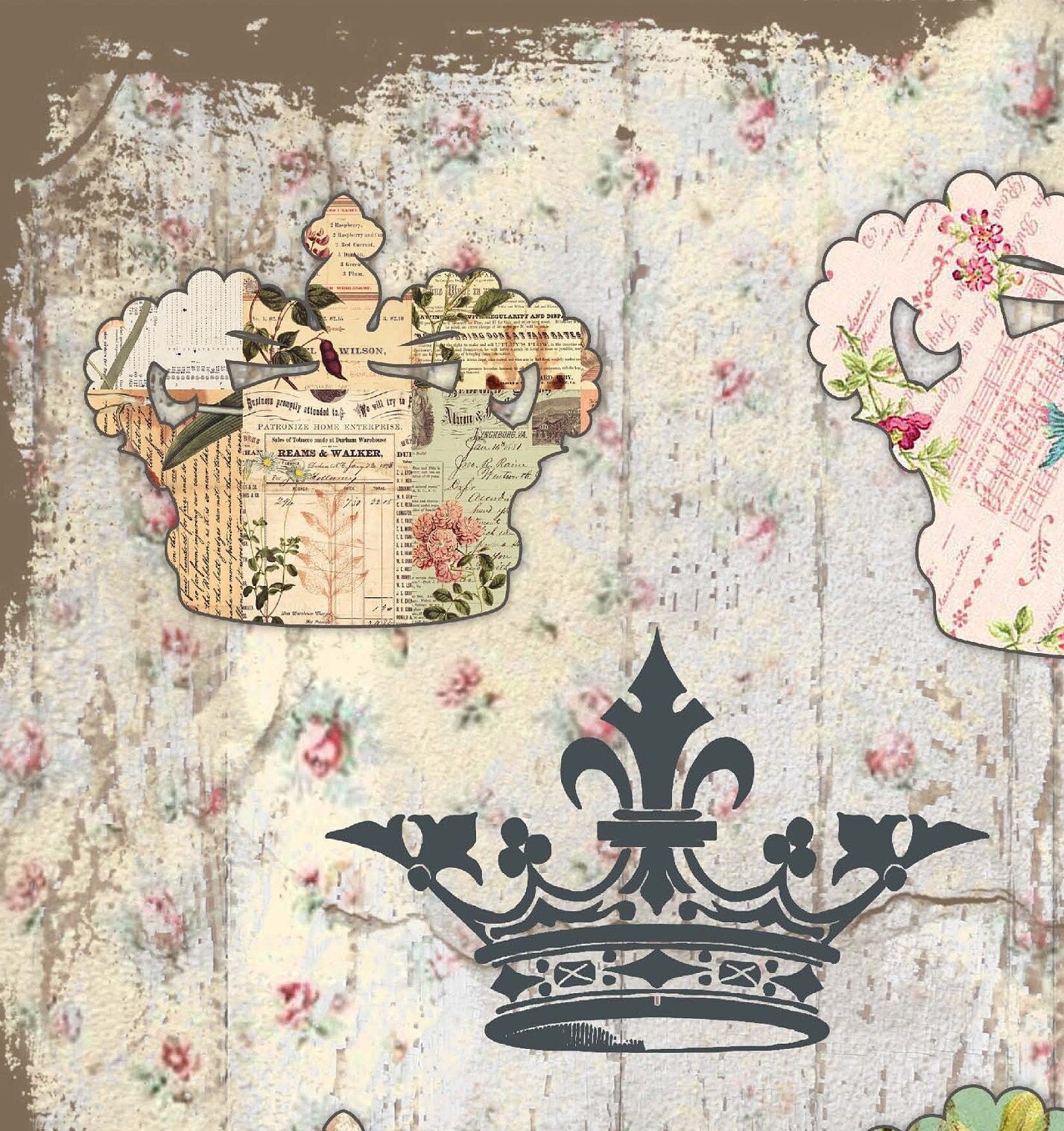 Large Rice Paper for Decoupage - Furniture Decoupage - Vintage Decoupage - Floral Decoupage Paper - Crown Flowers