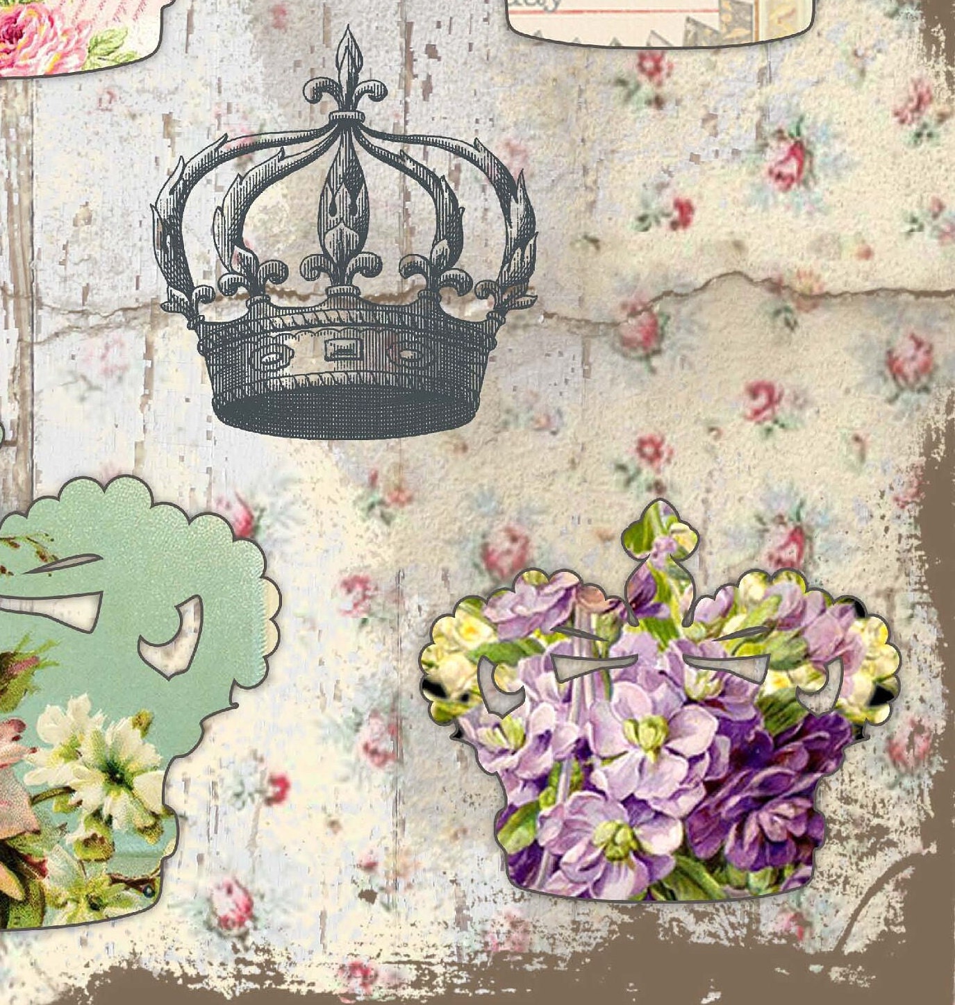 Large Rice Paper for Decoupage - Furniture Decoupage - Vintage Decoupage - Floral Decoupage Paper - Crown Flowers