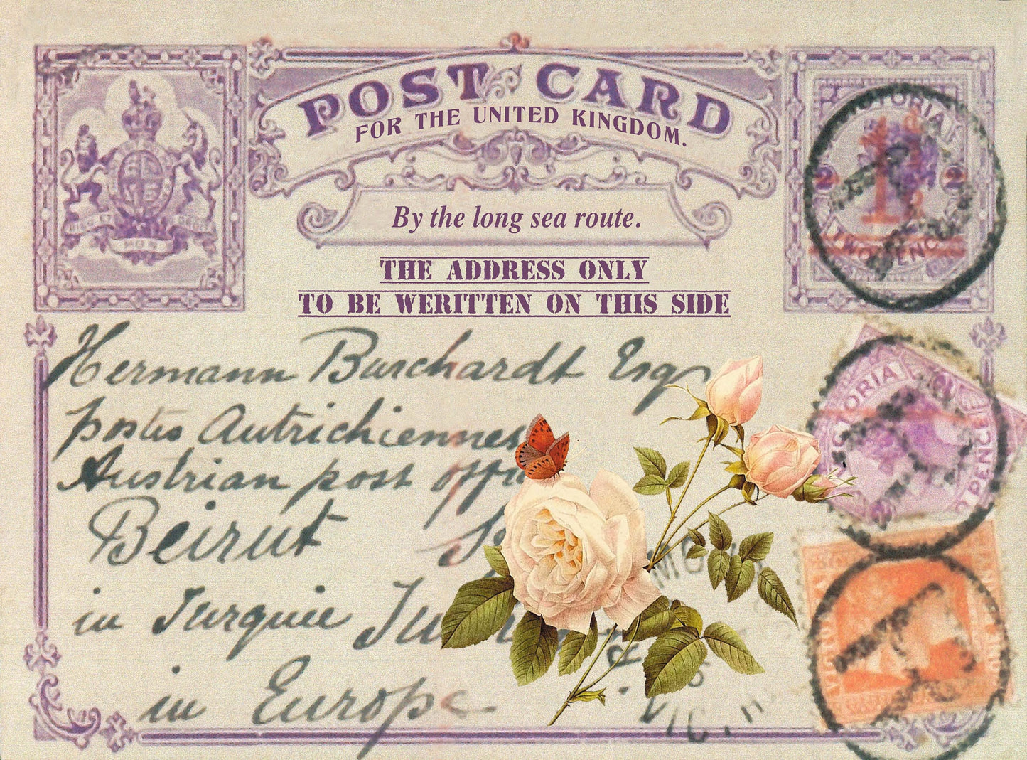 Large Rice Paper for Decoupage - Furniture Decoupage - Vintage Decoupage - Decoupage Paper - Post Card Handwrite Flowers
