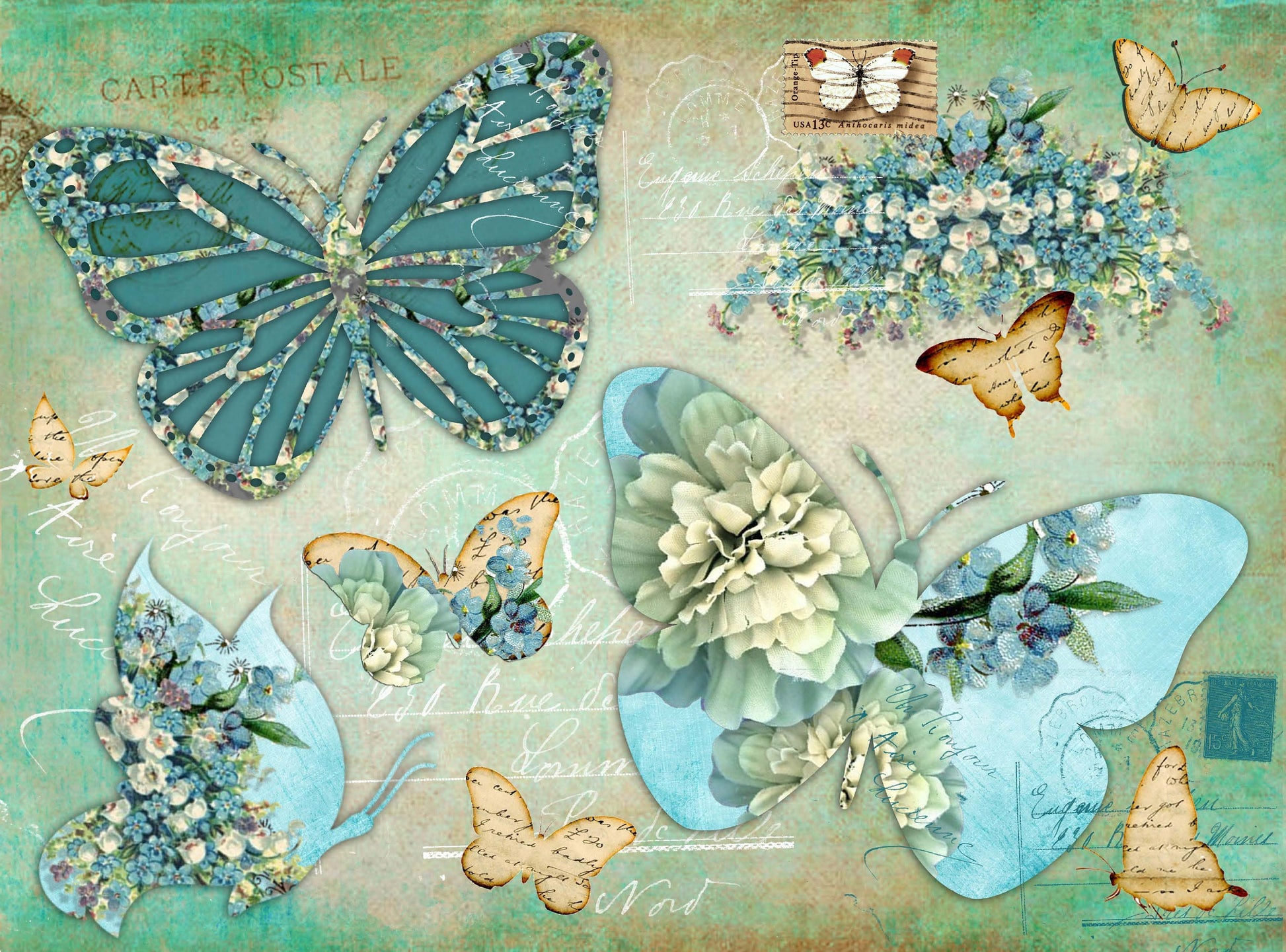 green butterfly decoupage paper