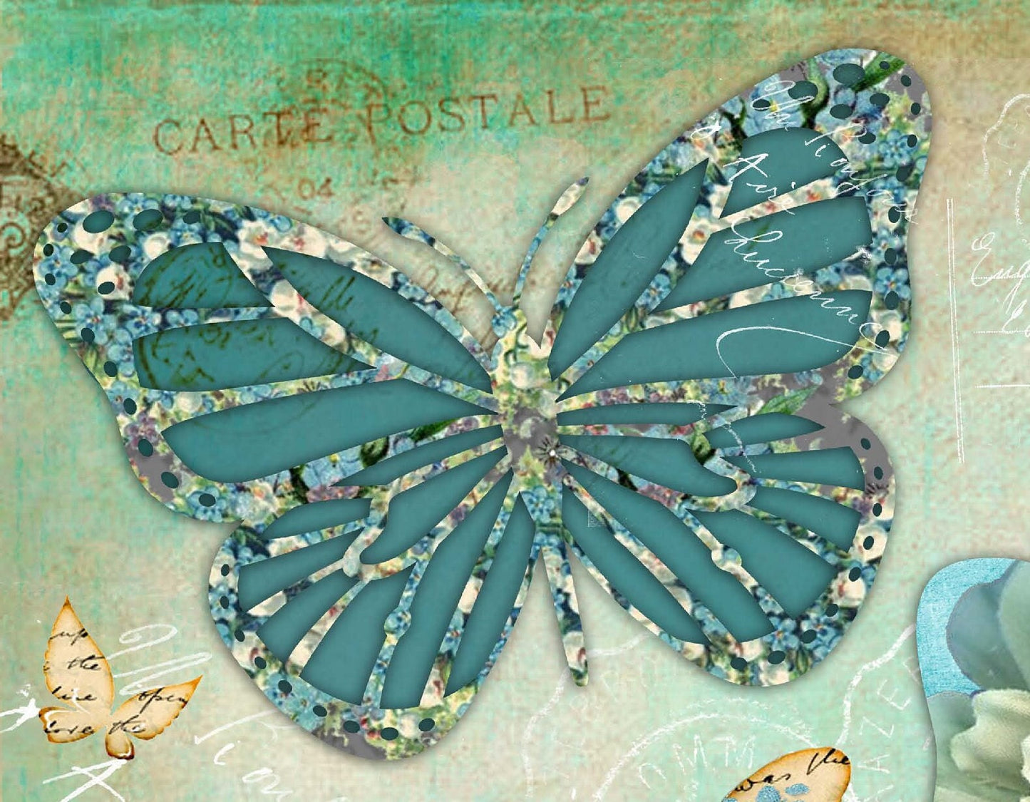 Large Rice Paper for Decoupage - Furniture Decoupage - Vintage Decoupage - Decoupage Paper - Green Butterfly