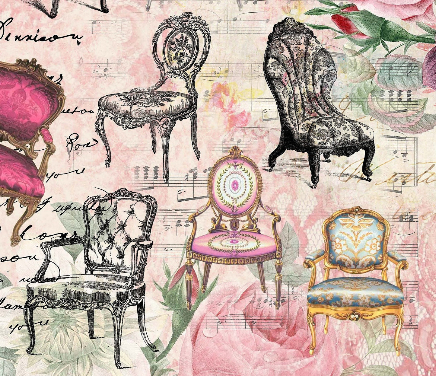 Large Rice Paper for Decoupage - Furniture Decoupage - Vintage Decoupage - Decoupage Paper - Antique Chairs