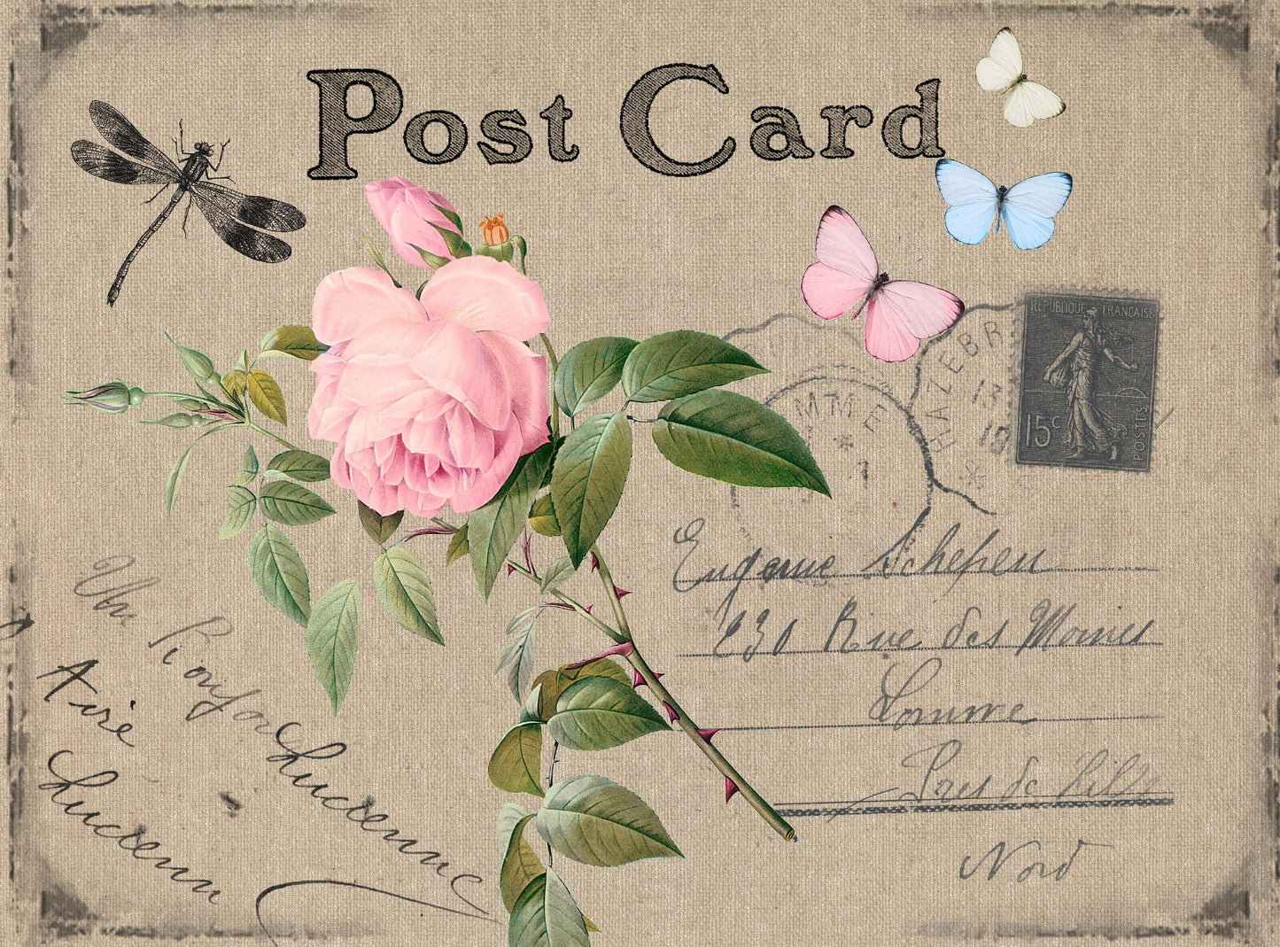 post card decoupage paper