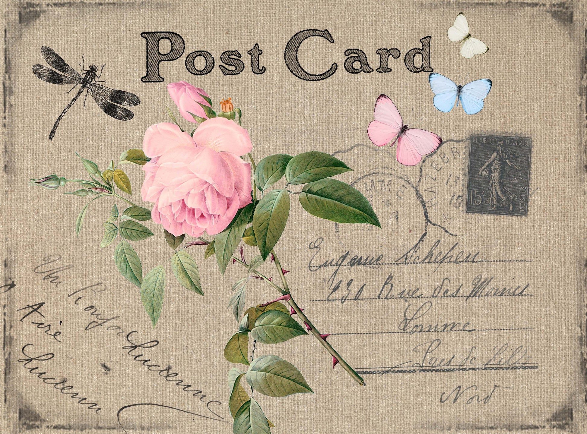 post card decoupage paper