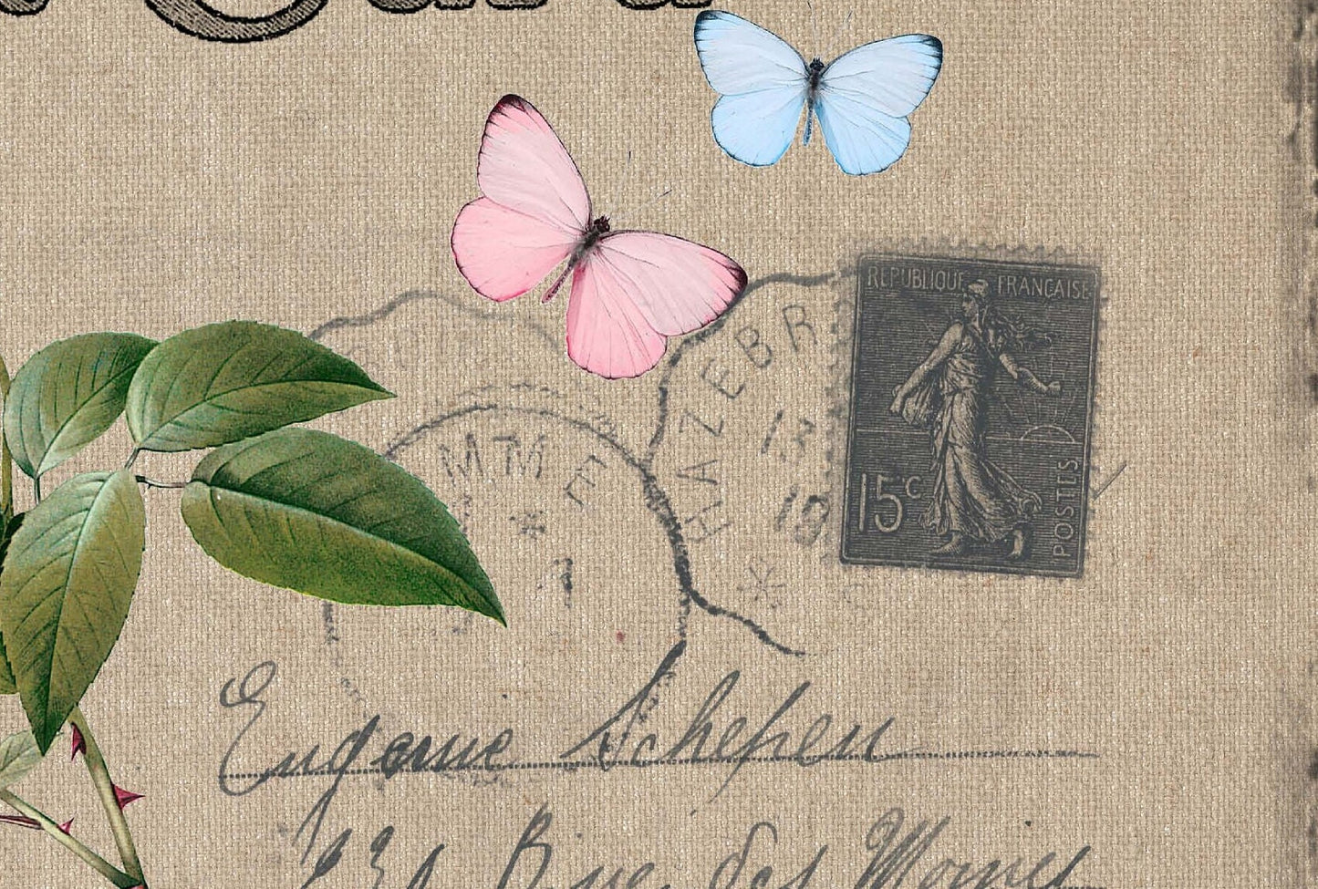 Post Card - Large Rice Paper for Decoupage - Furniture Decoupage - Vintage Decoupage - Floral Decoupage Paper