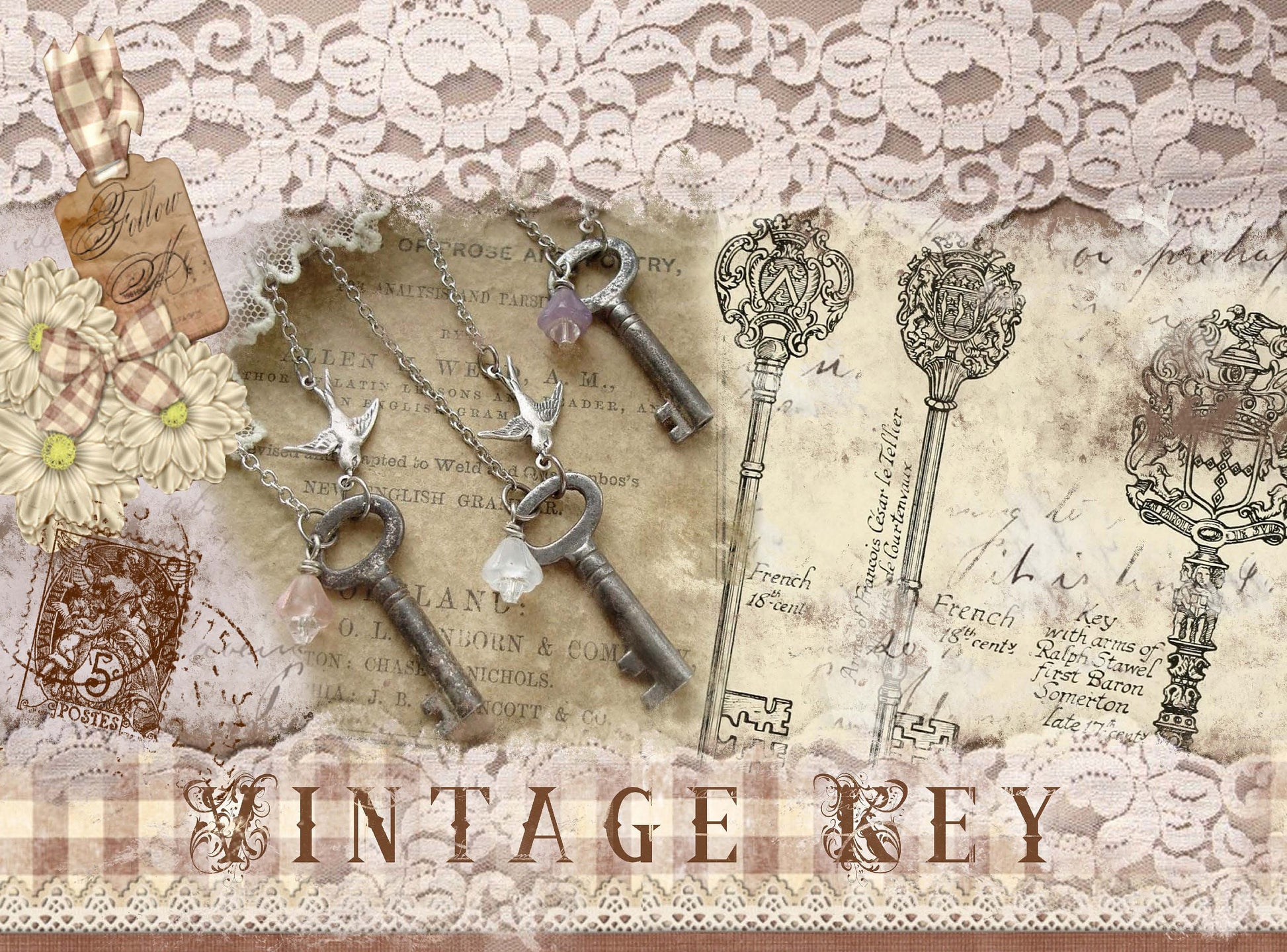 vintage key decoupage paper