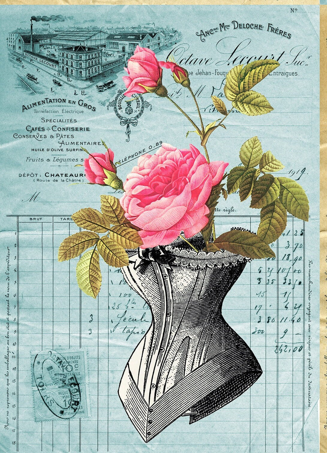 Large Rice Paper for Decoupage - Furniture Decoupage - Vintage Decoupage - Floral Decoupage Paper - Woman Cloth Roses