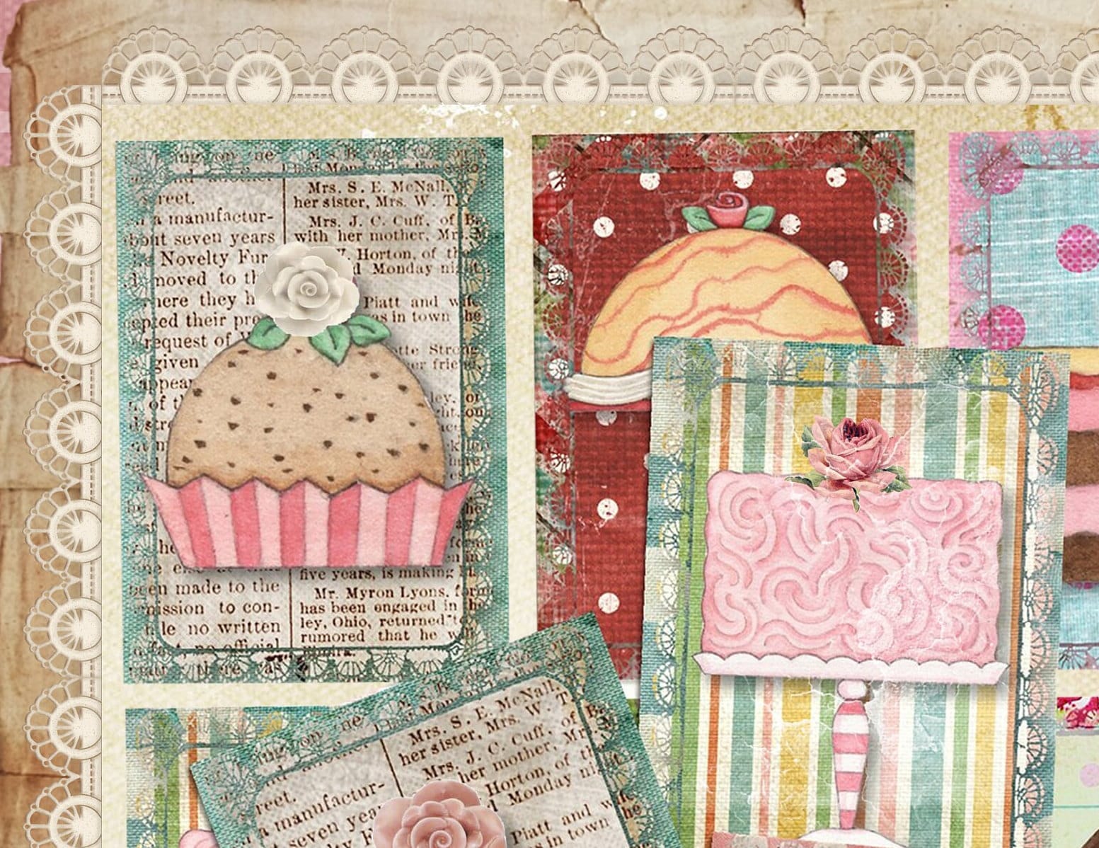Large Rice Paper for Decoupage - Furniture Decoupage - Vintage Decoupage - Floral Decoupage Paper - Cupcake