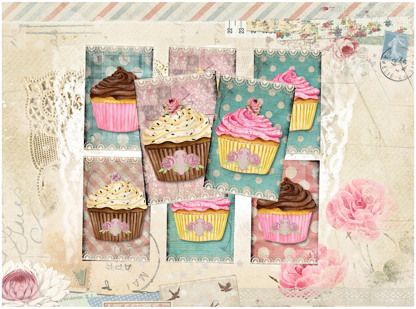 Large Rice Paper for Decoupage - Furniture Decoupage - Vintage Decoupage - Floral Decoupage Paper - Cupcake