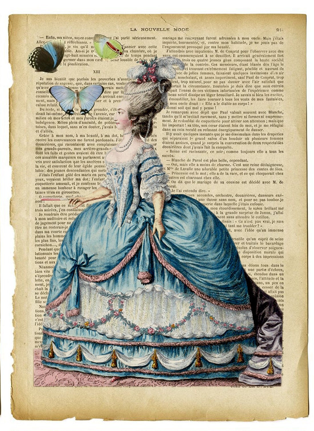 Large Rice Paper for Decoupage - Furniture Decoupage - Vintage Decoupage - Decoupage Paper - Victoian Women Butterfly