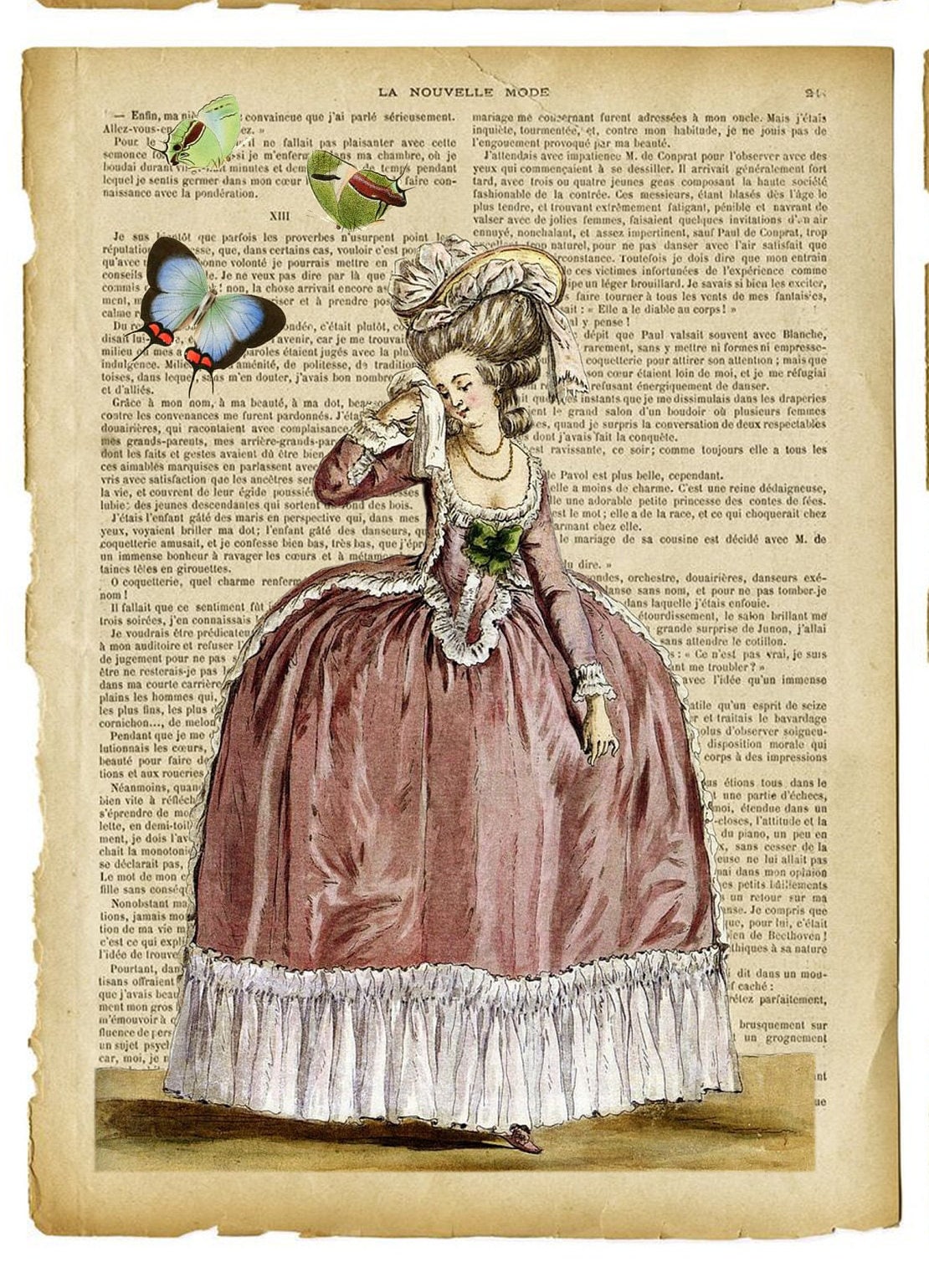 Large Rice Paper for Decoupage - Furniture Decoupage - Vintage Decoupage - Decoupage Paper - Victoian Women Butterfly