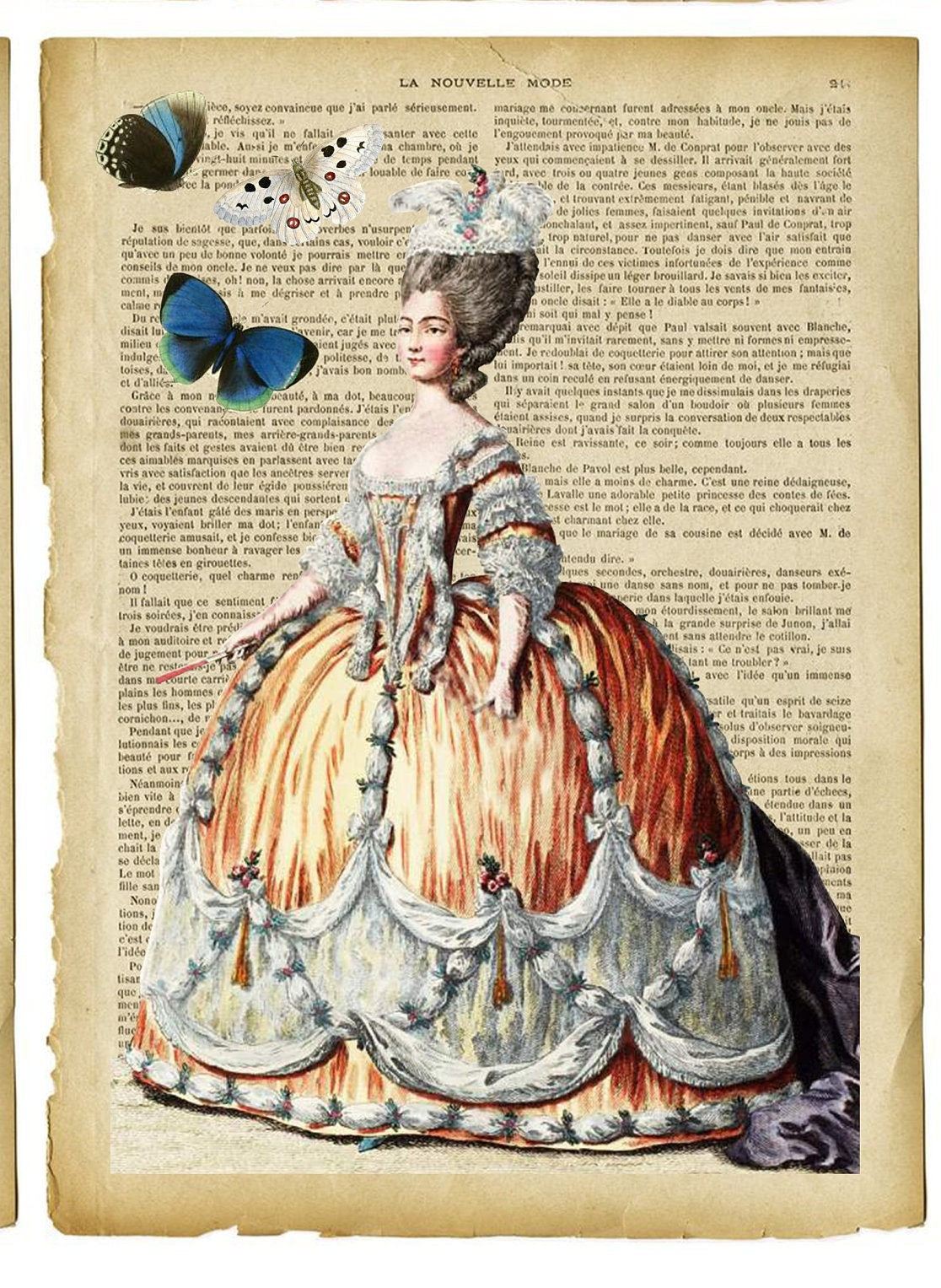 Large Rice Paper for Decoupage - Furniture Decoupage - Vintage Decoupage - Decoupage Paper - Victoian Women Butterfly