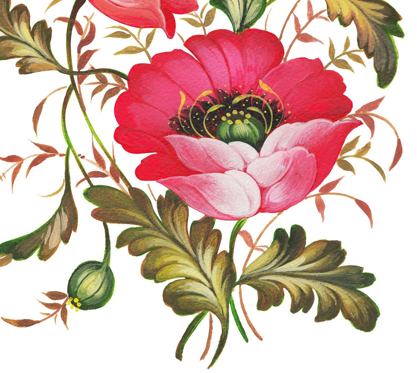 Floral Decoupage Rice Paper - Large Oil Paint Flowers