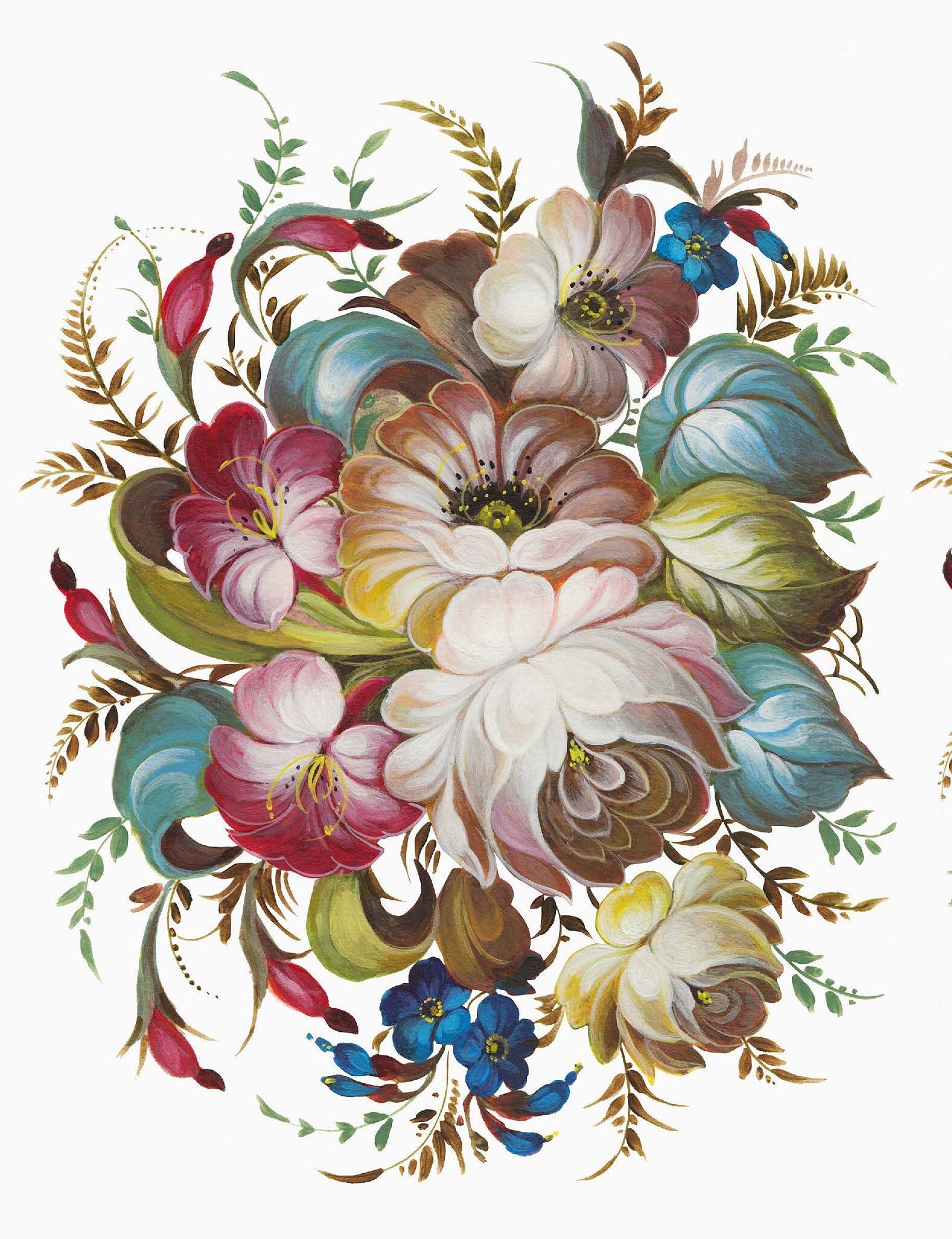 Oil Paint Flowers - Large Rice Paper for Decoupage - Furniture Decoupage - Vintage Decoupage - Floral Decoupage Paper