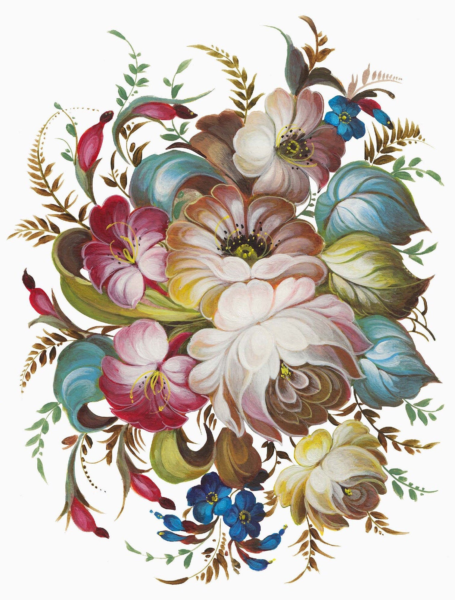 Oil Paint Flowers - Large Rice Paper for Decoupage - Furniture Decoupage - Vintage Decoupage - Floral Decoupage Paper