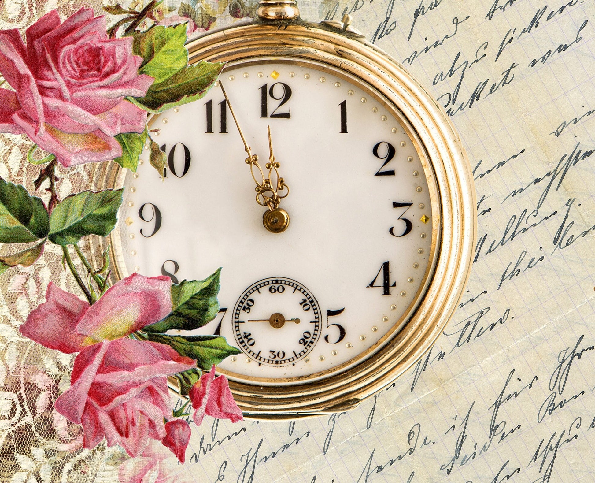Clock Rose - Large Rice Paper for Decoupage - Furniture Decoupage - Vintage Decoupage - Decoupage Paper