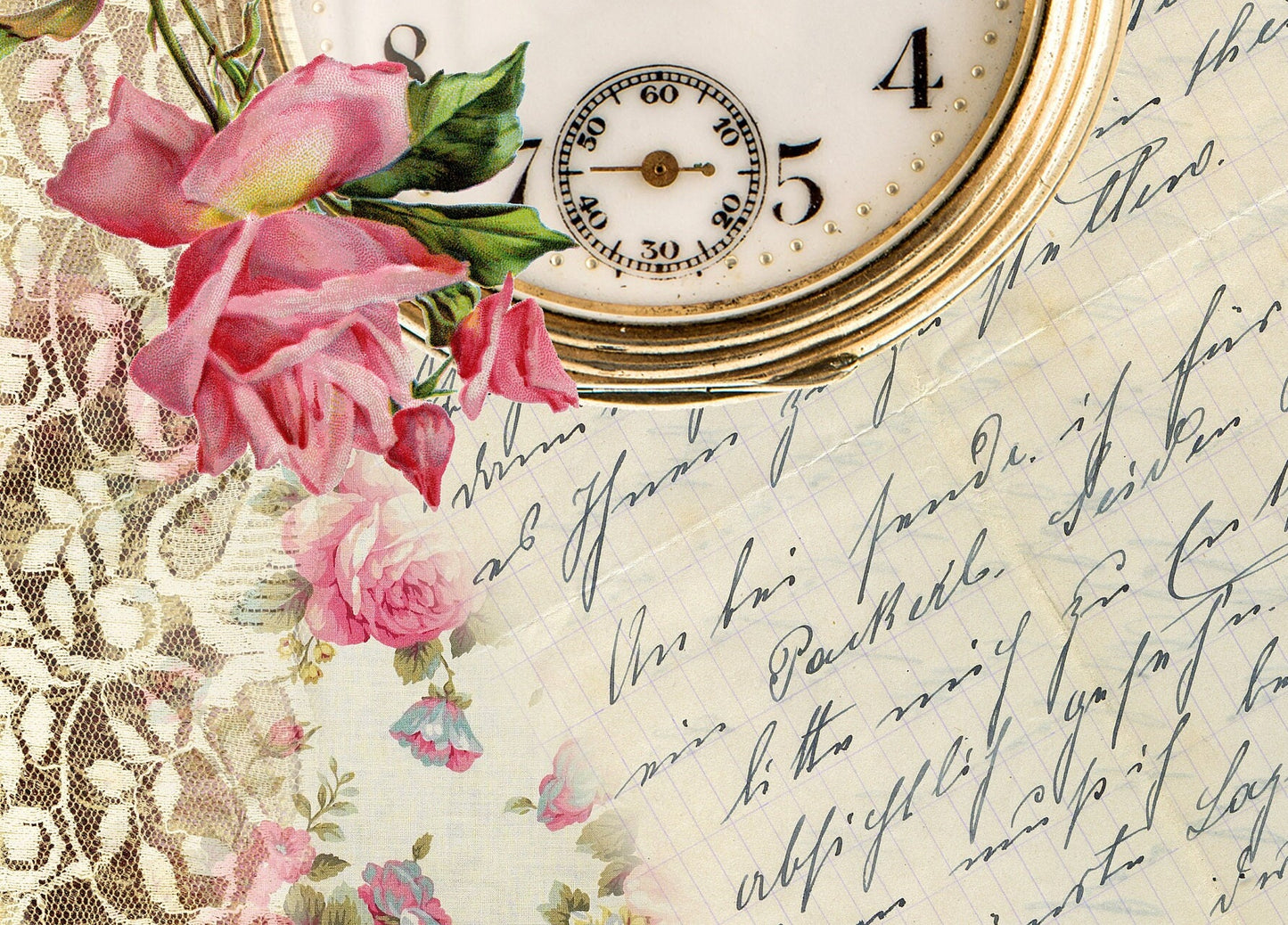 Clock Rose - Large Rice Paper for Decoupage - Furniture Decoupage - Vintage Decoupage - Decoupage Paper