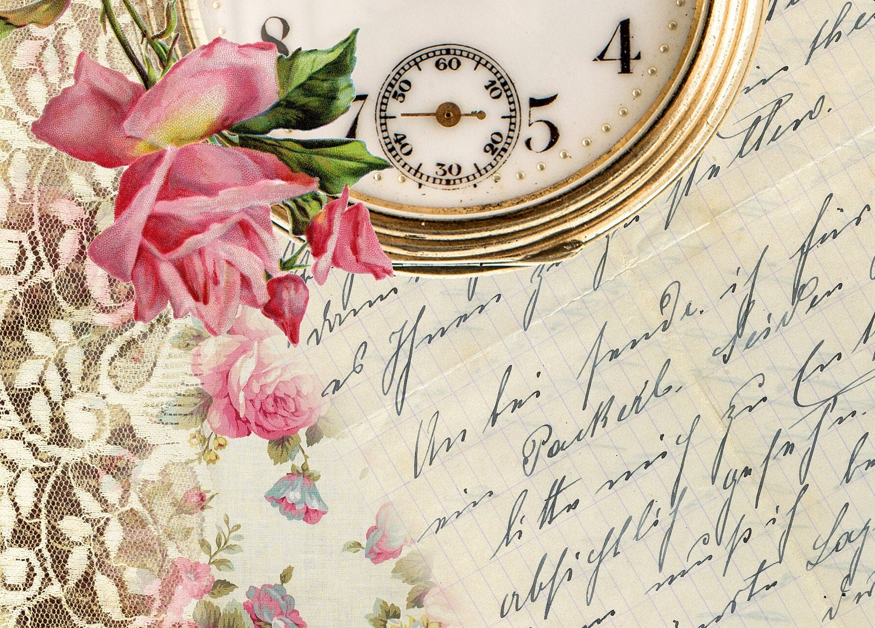 Clock Rose - Large Rice Paper for Decoupage - Furniture Decoupage - Vintage Decoupage - Decoupage Paper