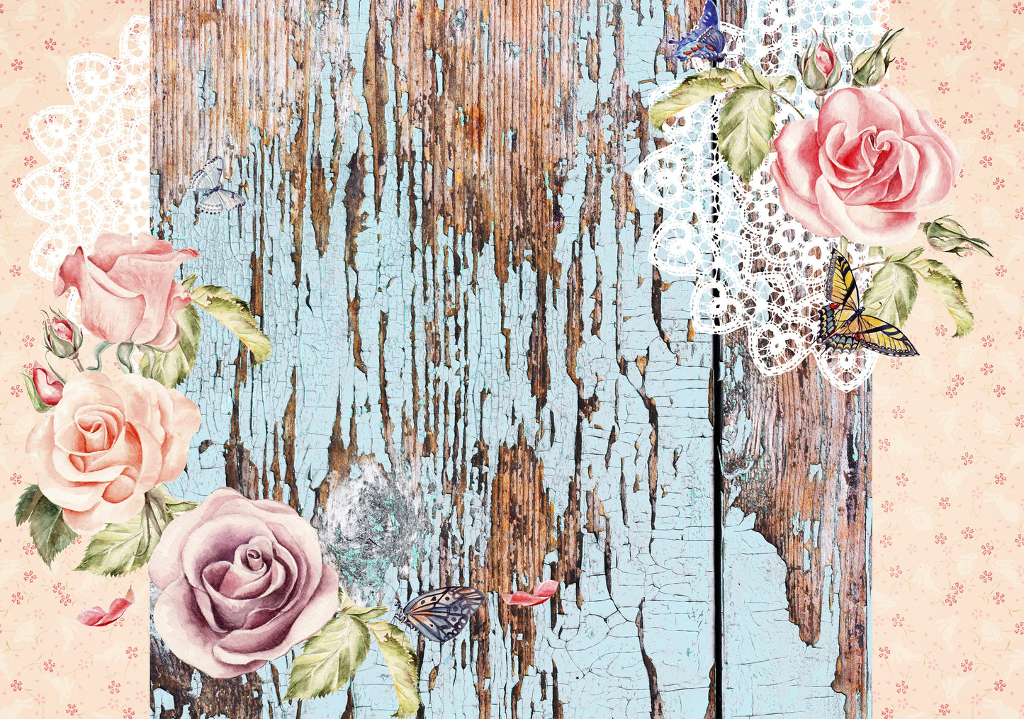 Roses Wooden Floor - Large Rice Paper for Decoupage - Furniture Decoupage - Vintage Decoupage - Decoupage Paper