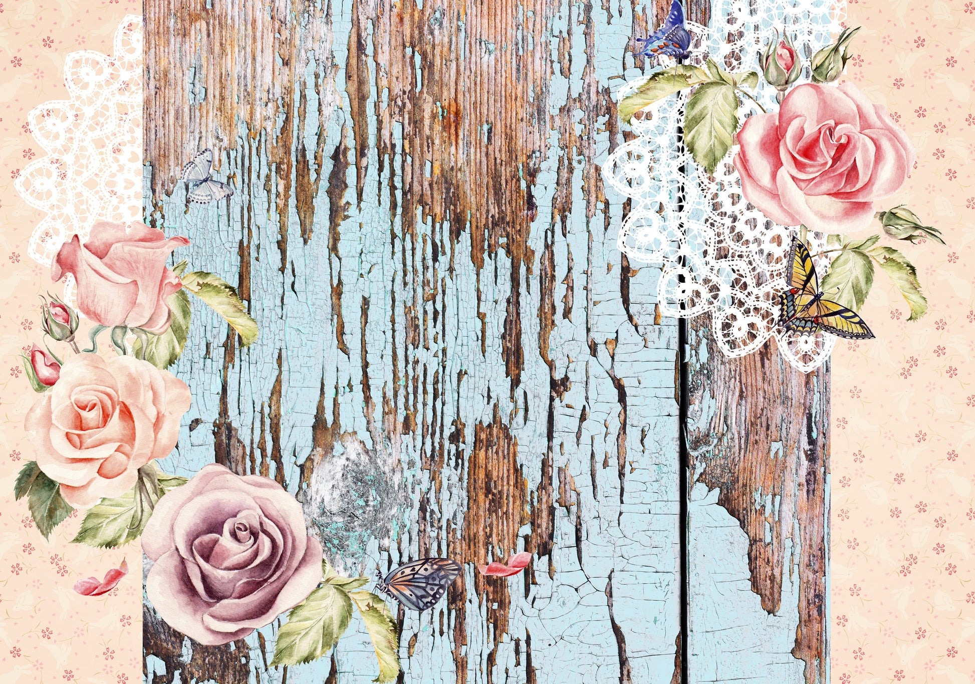 Roses Wooden Floor - Large Rice Paper for Decoupage - Furniture Decoupage - Vintage Decoupage - Decoupage Paper