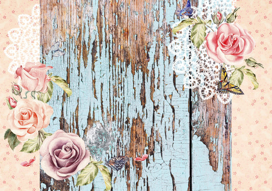 Roses Wooden Floor - Large Rice Paper for Decoupage - Furniture Decoupage - Vintage Decoupage - Decoupage Paper