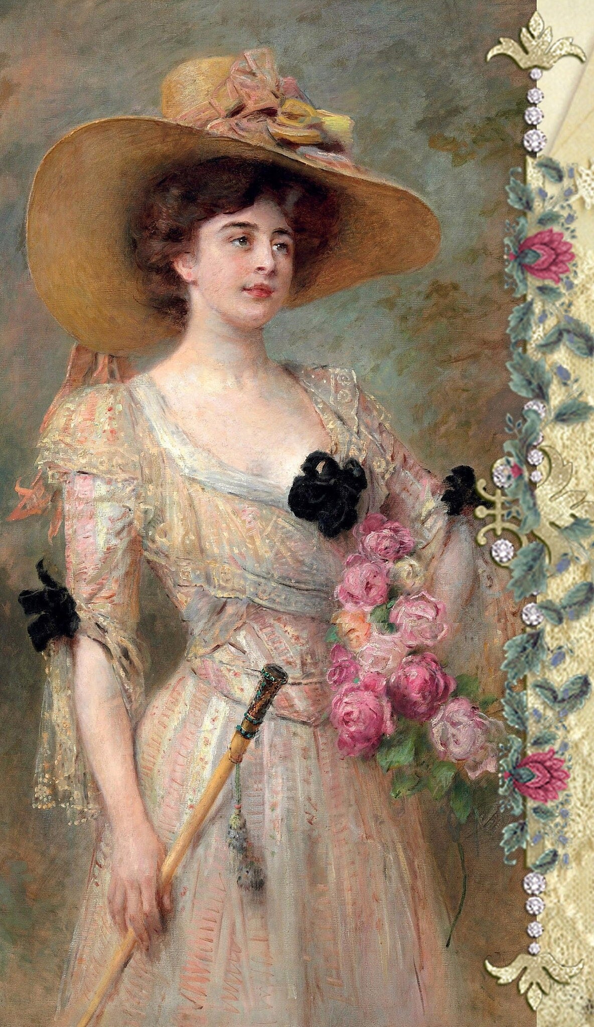Lady with Hat - Large Rice Paper for Decoupage - Furniture Decoupage - Vintage Decoupage - Decoupage Paper