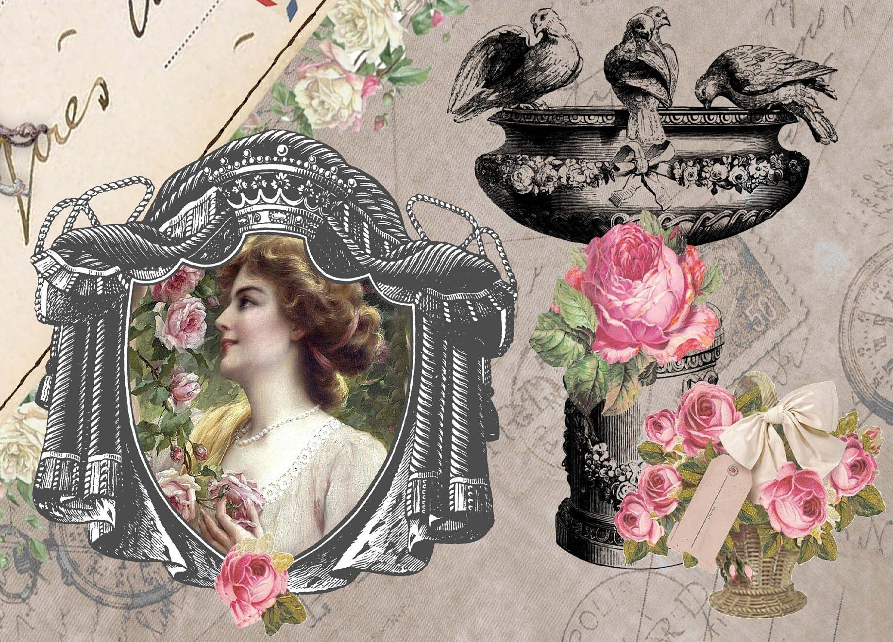 Lady with Hat - Large Rice Paper for Decoupage - Furniture Decoupage - Vintage Decoupage - Decoupage Paper