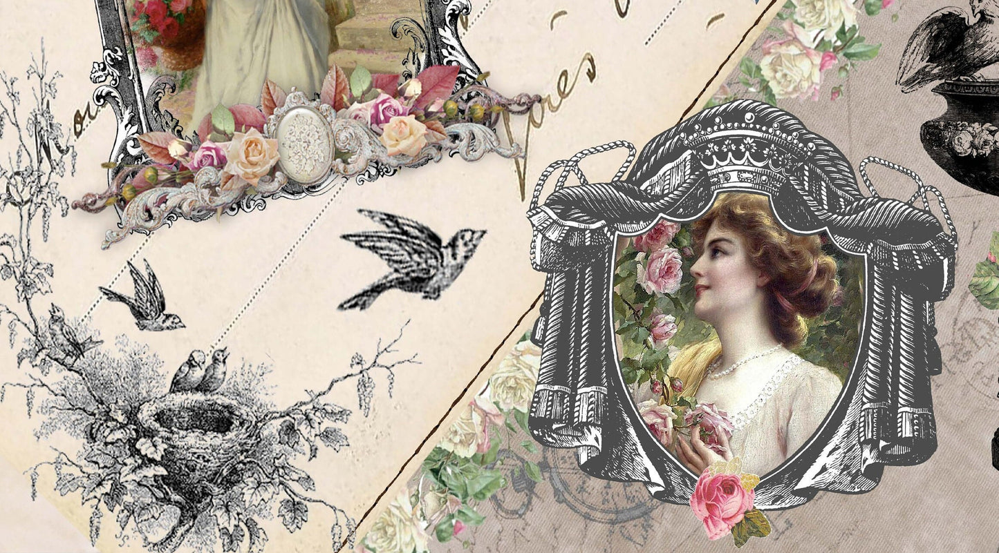 Lady with Hat - Large Rice Paper for Decoupage - Furniture Decoupage - Vintage Decoupage - Decoupage Paper