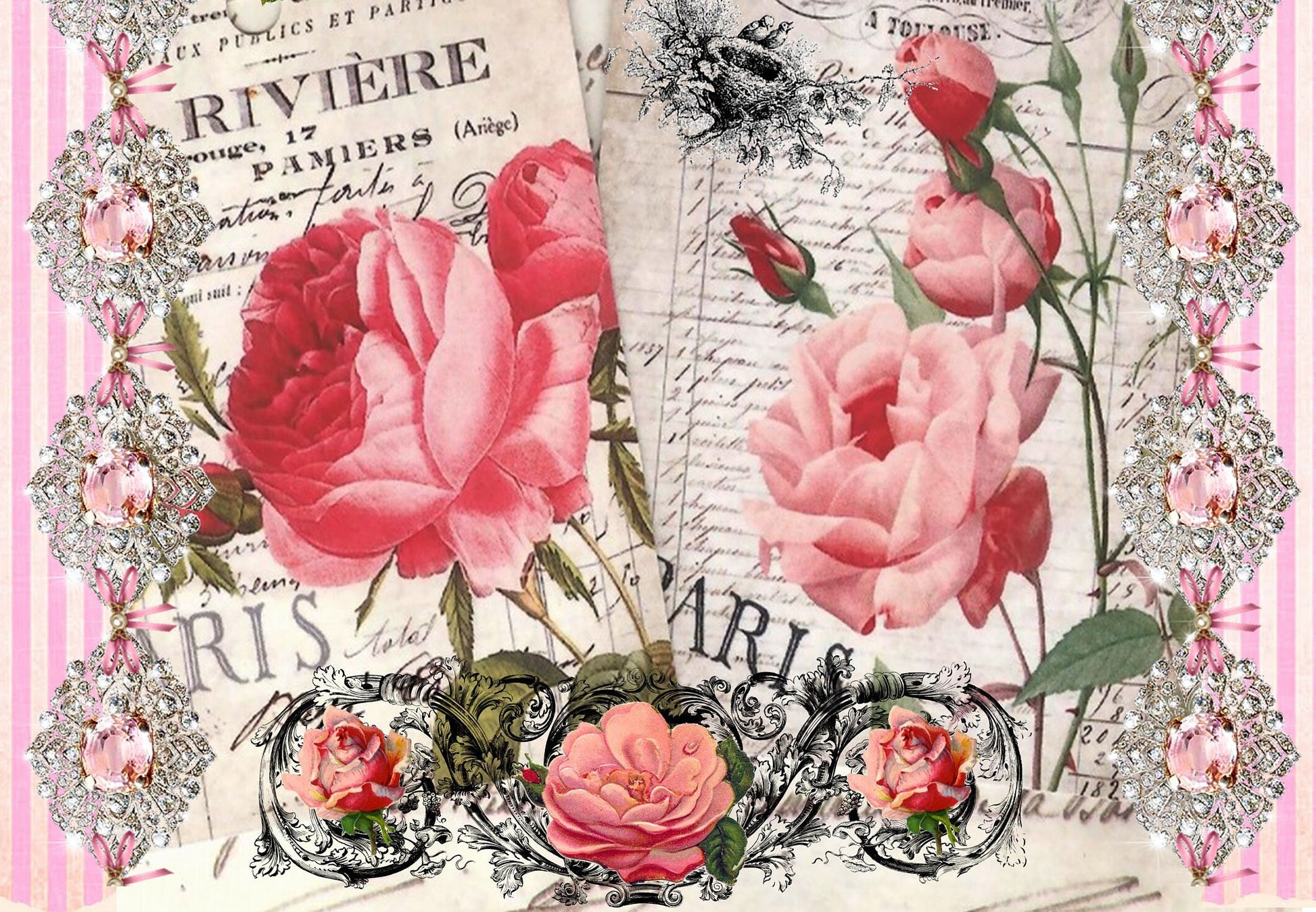 Roses - Large Rice Paper for Decoupage - Furniture Decoupage - Vintage Decoupage - Floral Decoupage Paper